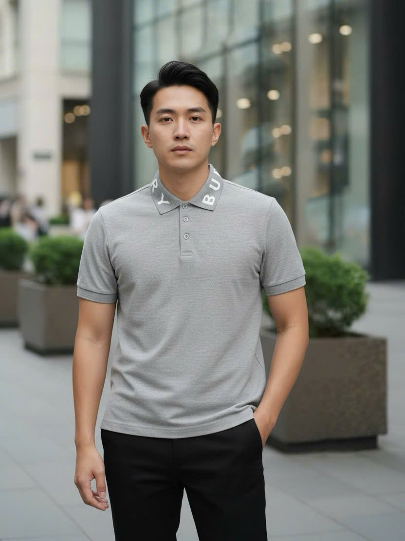 Áo polo Burberry BBR basic logo to check cổ Like Auth S-XL DDT\Xám