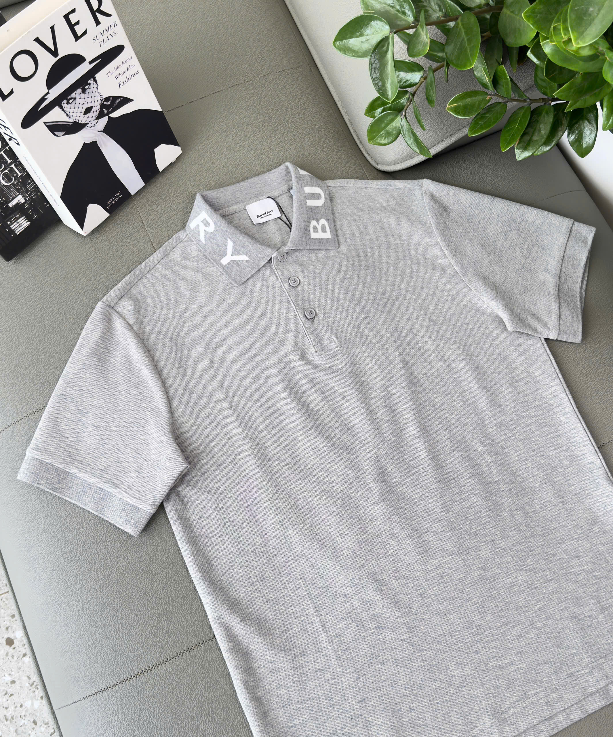 Áo polo Burberry BBR basic logo to check cổ Like Auth S-XL DDT\Xám