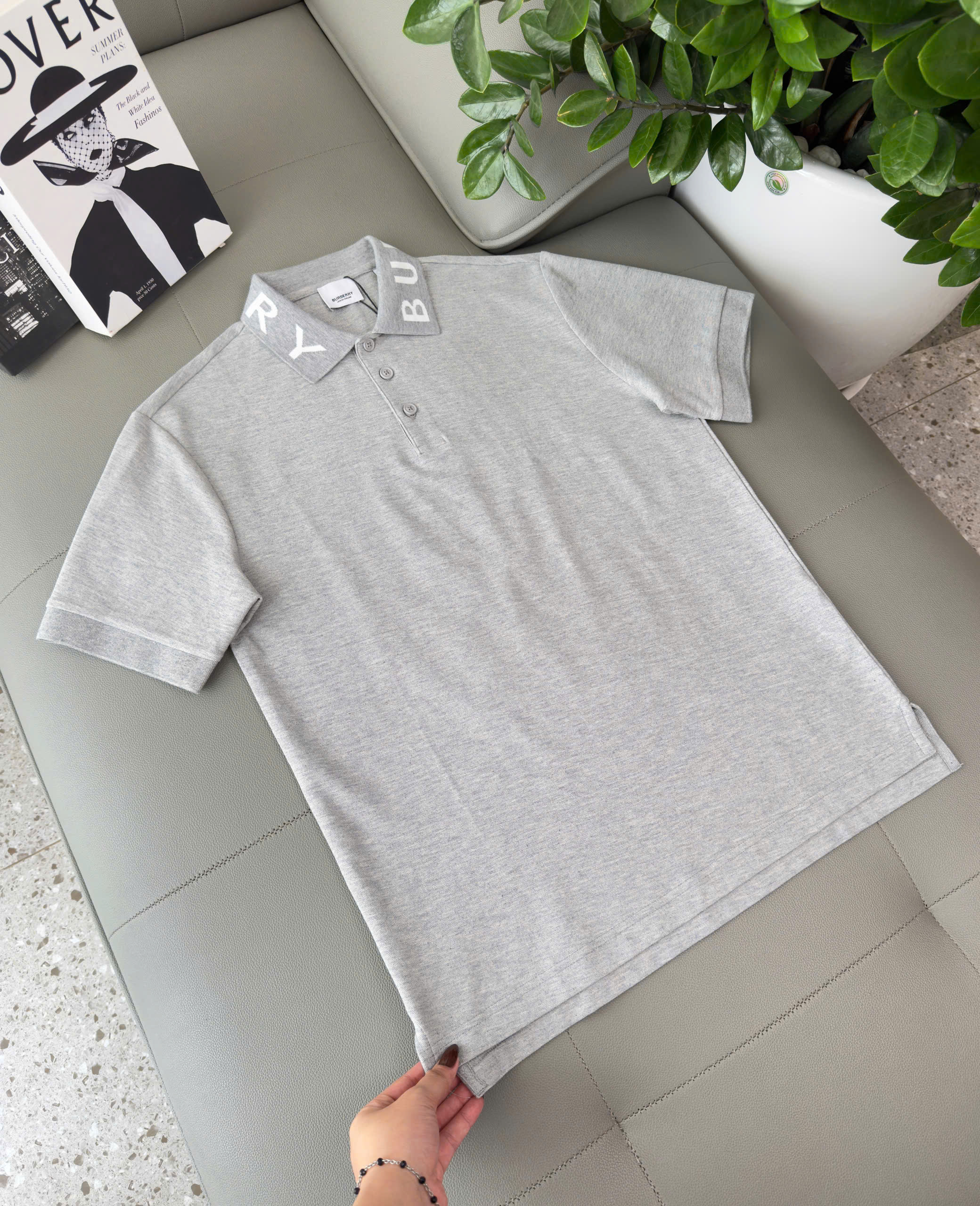 Áo polo Burberry BBR basic logo to check cổ Like Auth S-XL DDT\Xám