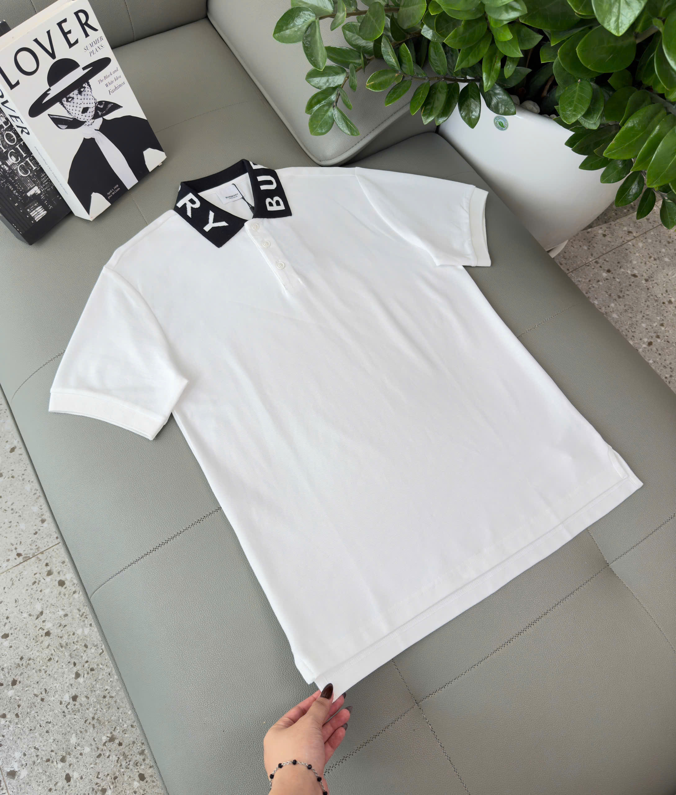 Áo polo Burberry BBR basic logo to check cổ Like Auth S-XL DDT\Trắng