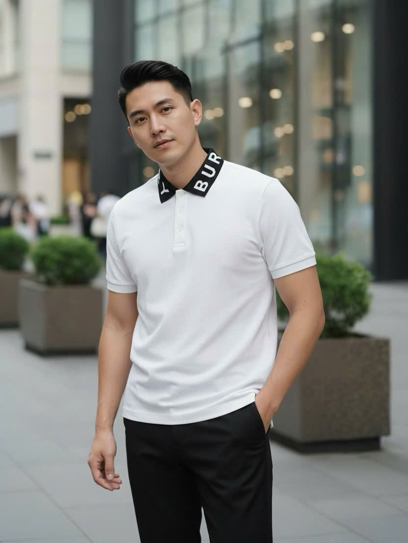 Áo polo Burberry BBR basic logo to check cổ Like Auth S-XL DDT\Trắng