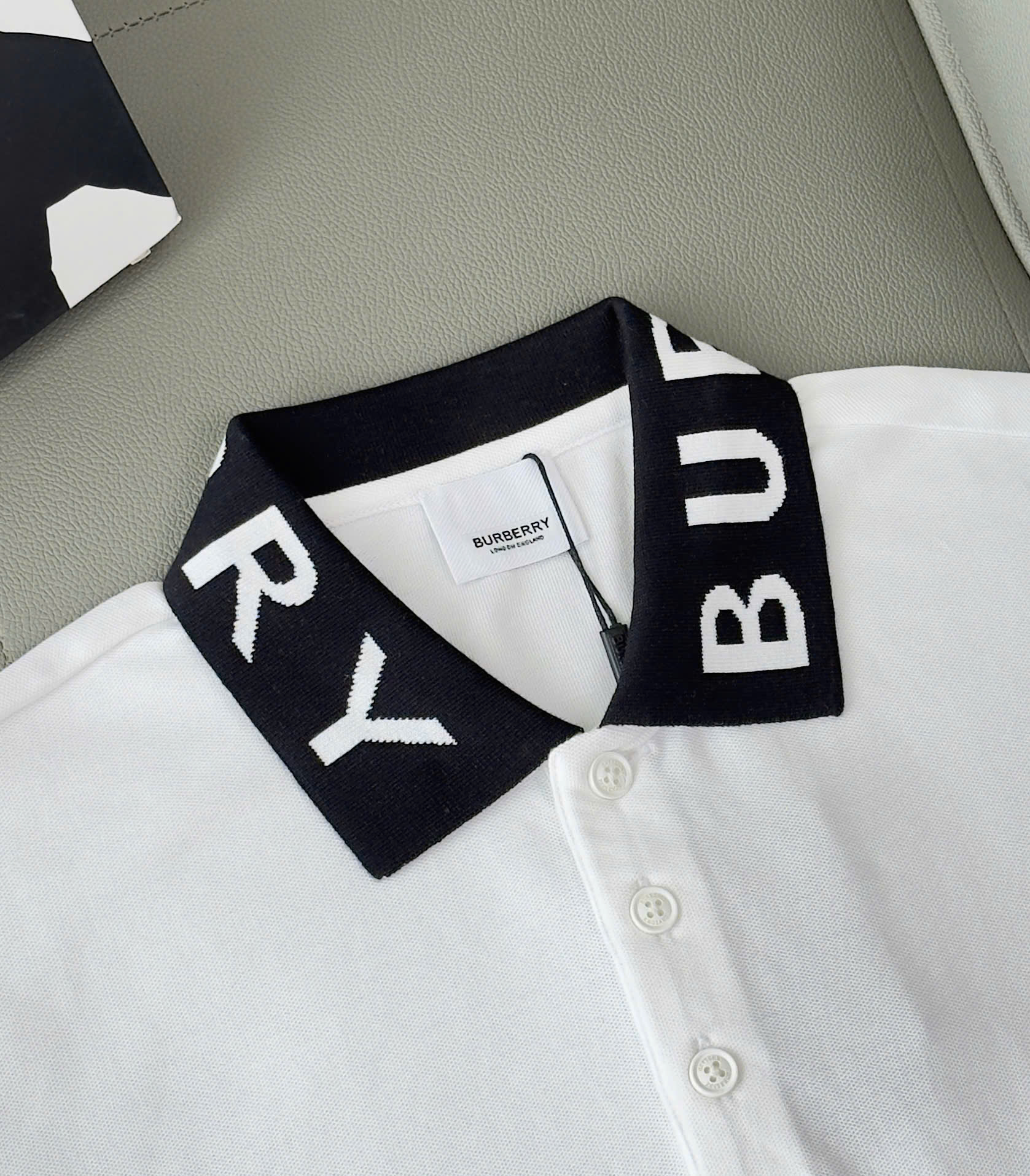 Áo polo Burberry BBR basic logo to check cổ Like Auth S-XL DDT\Trắng
