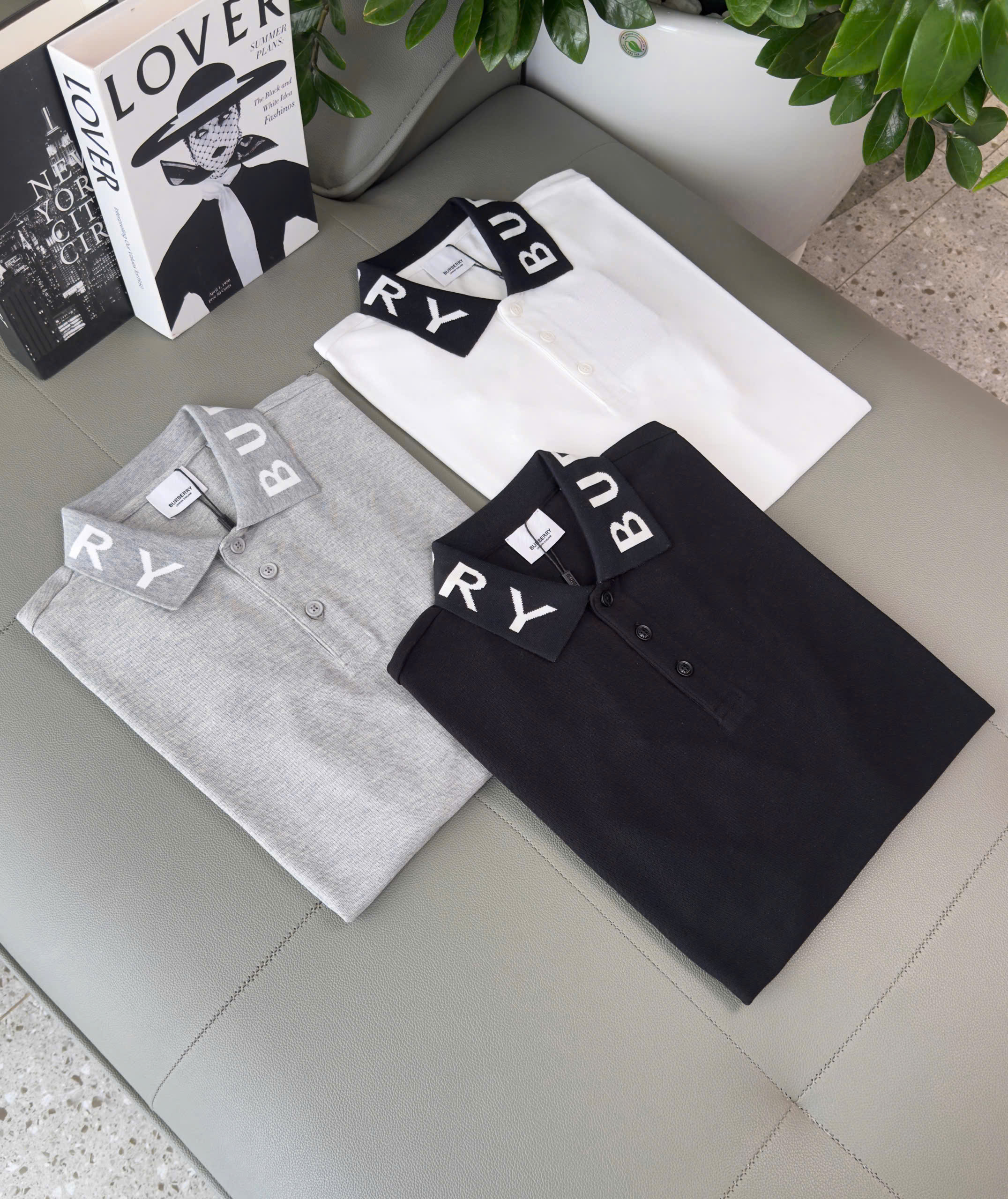 Áo polo Burberry BBR basic logo to check cổ Like Auth S-XL DDT\Đen