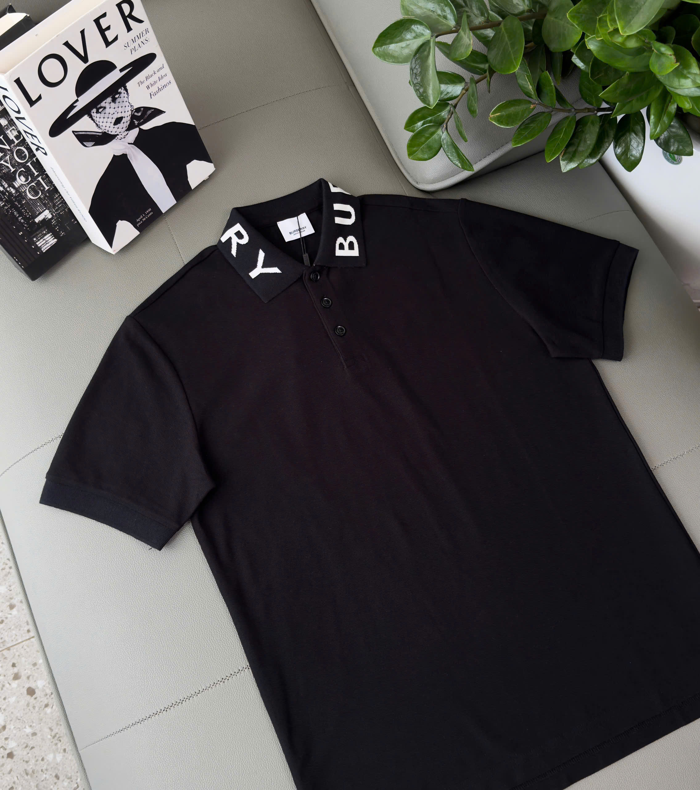 Áo polo Burberry BBR basic logo to check cổ Like Auth S-XL DDT\Đen