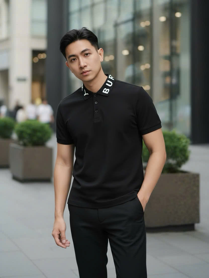 Áo polo Burberry BBR basic logo to check cổ Like Auth S-XL DDT\Đen