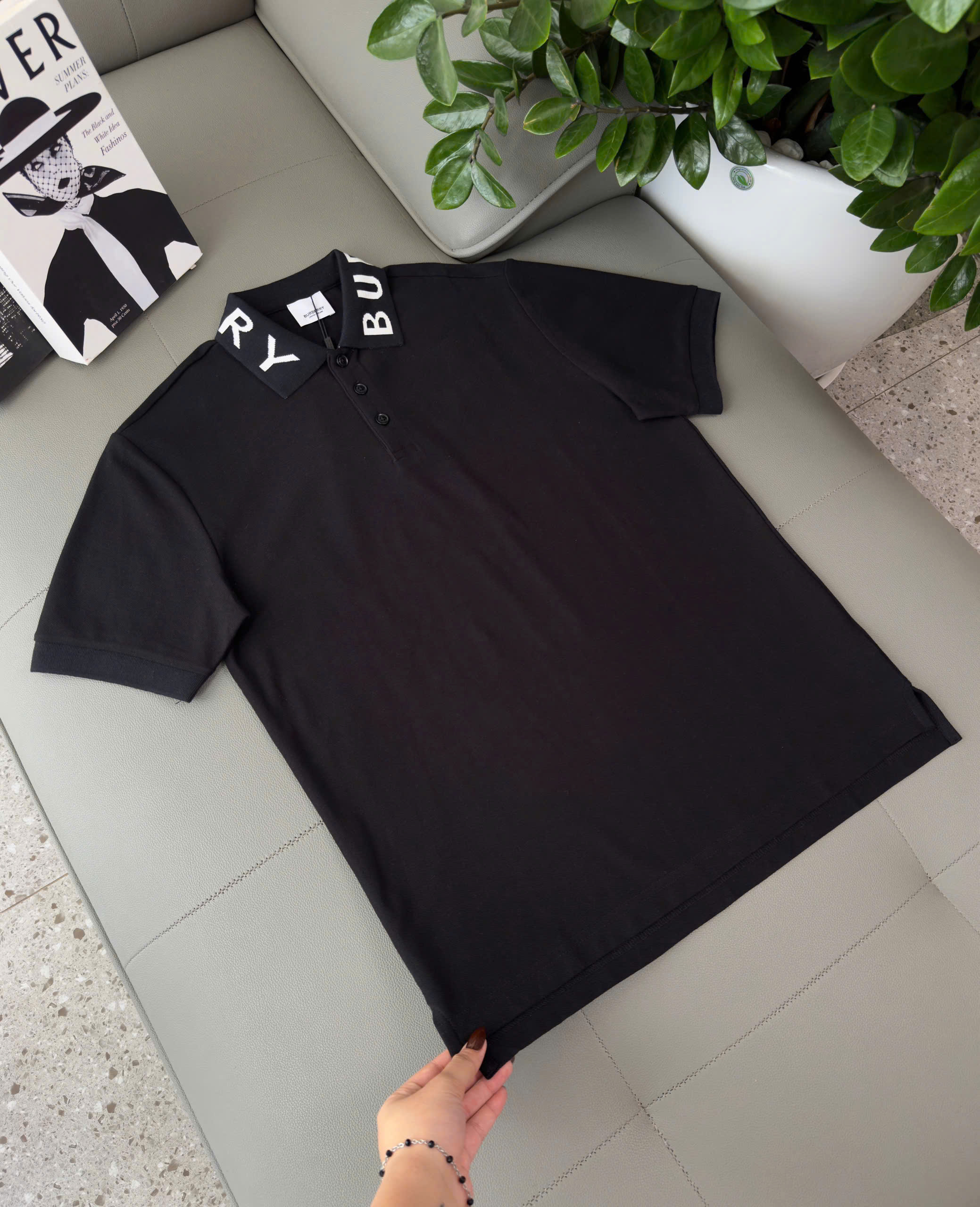 Áo polo Burberry BBR basic logo to check cổ Like Auth S-XL DDT\Đen