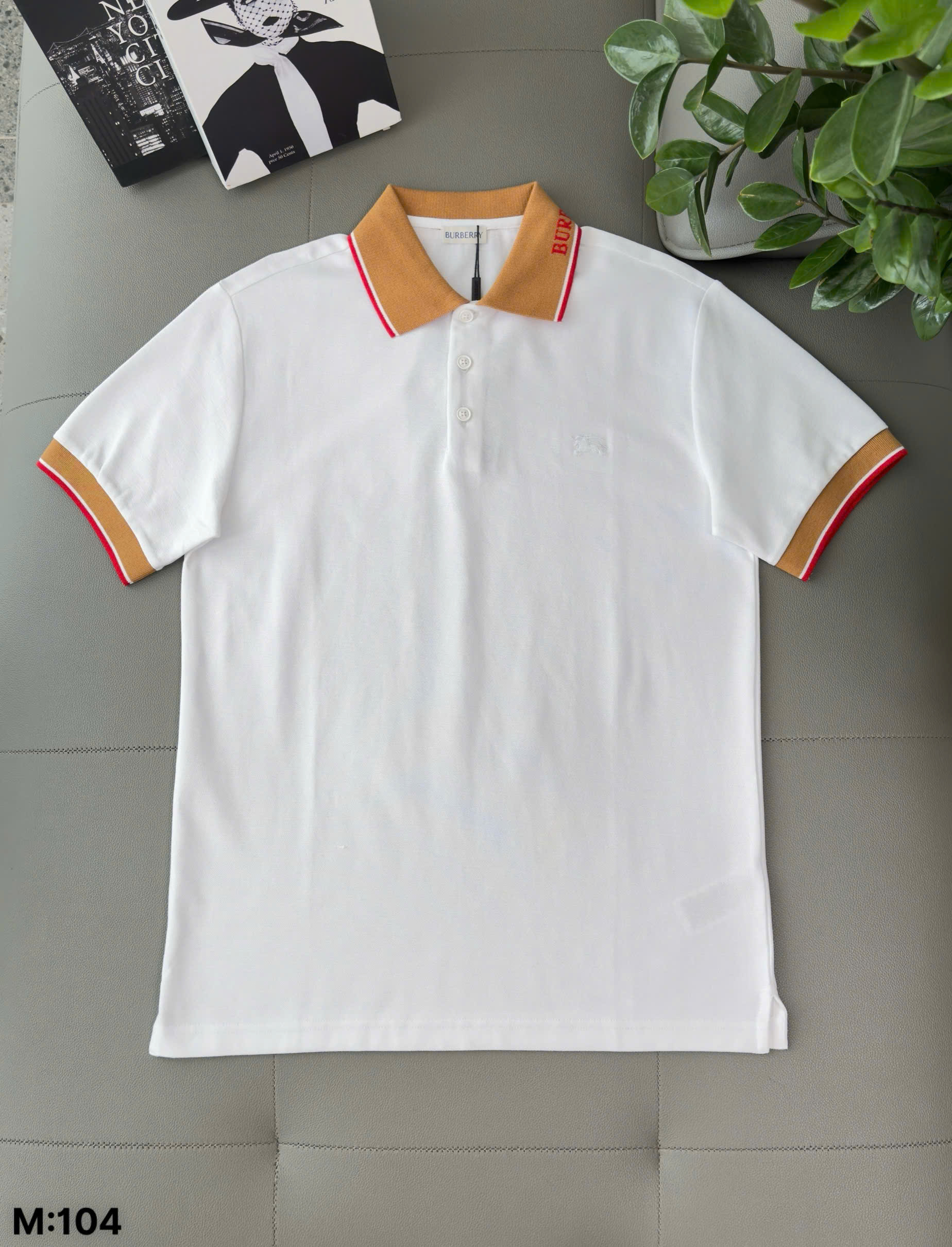 Áo polo Burberry BBR logo check cổ Nâu thêu ngựa bay ngực Like Auth S-XL DDT\Trắng