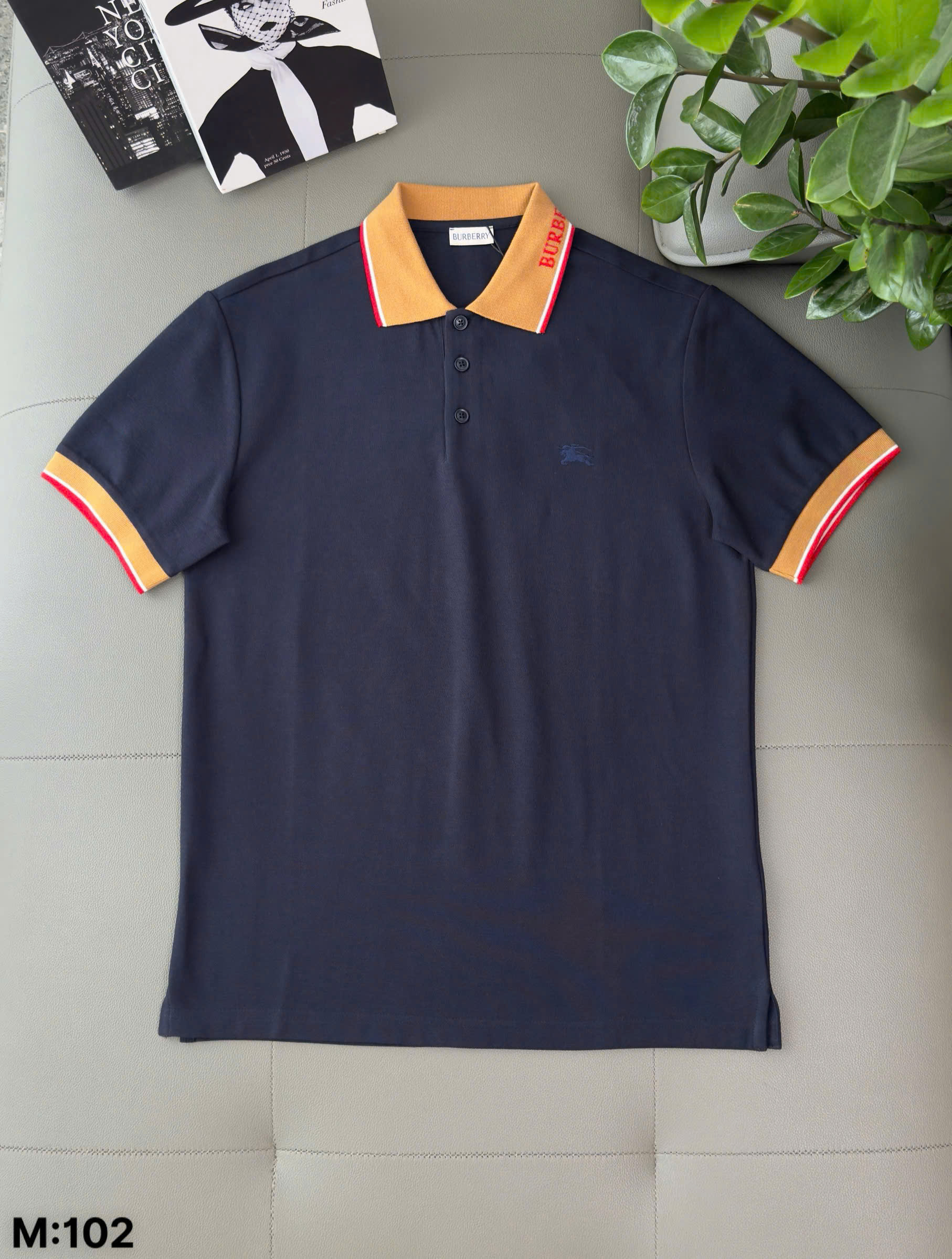 Áo polo Burberry BBR logo check cổ Nâu thêu ngựa bay ngực Like Auth S-XL DDT\Xanh than