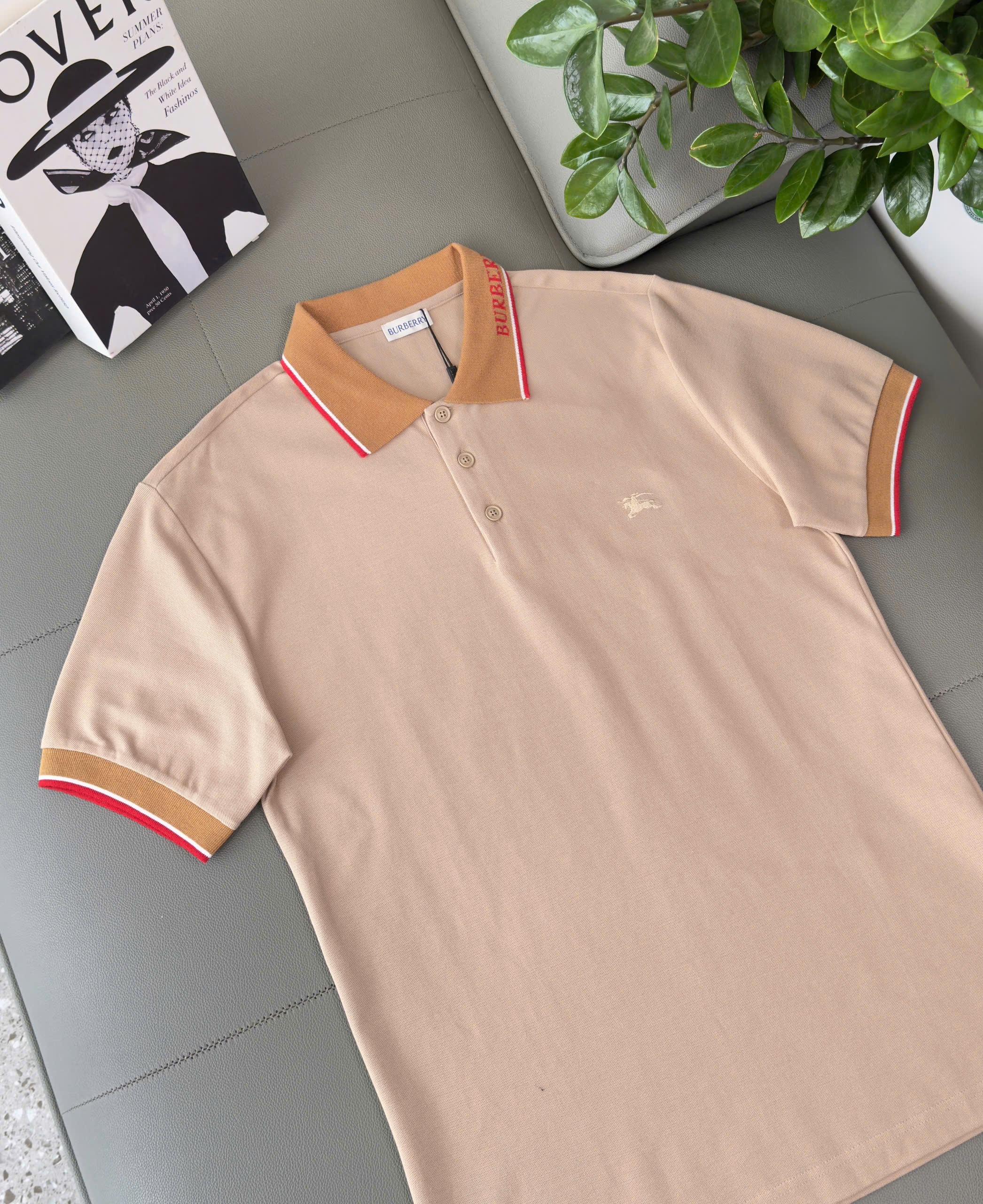 Áo polo Burberry BBR logo check cổ Nâu thêu ngựa bay ngực Like Auth S-XL DDT\Be
