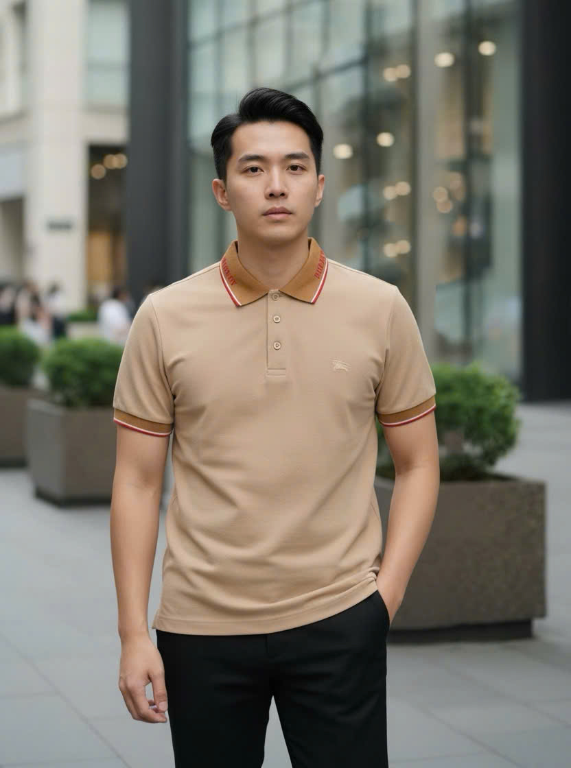 Áo polo Burberry BBR logo check cổ Nâu thêu ngựa bay ngực Like Auth S-XL DDT\Be