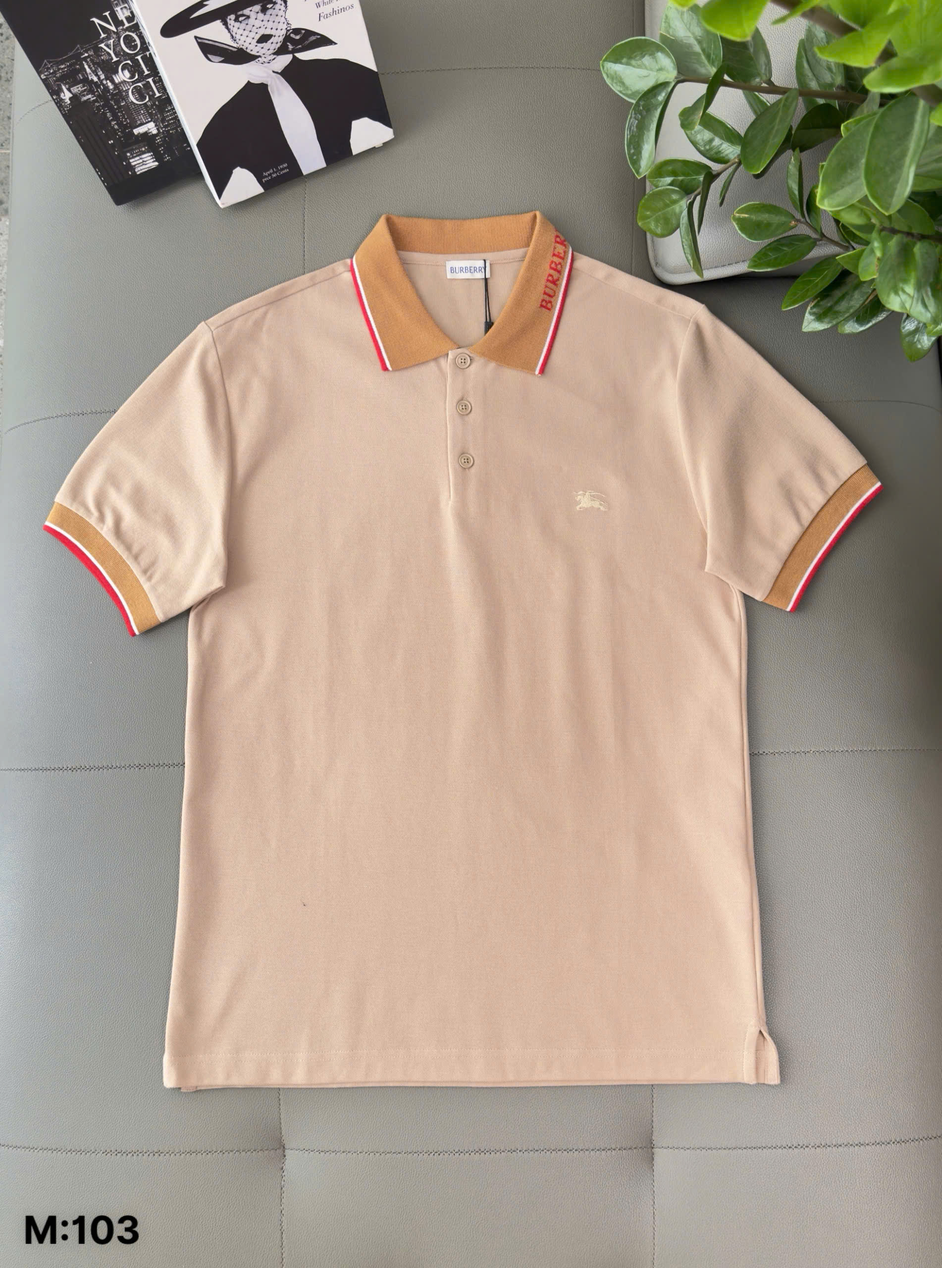Áo polo Burberry BBR logo check cổ Nâu thêu ngựa bay ngực Like Auth S-XL DDT\Be