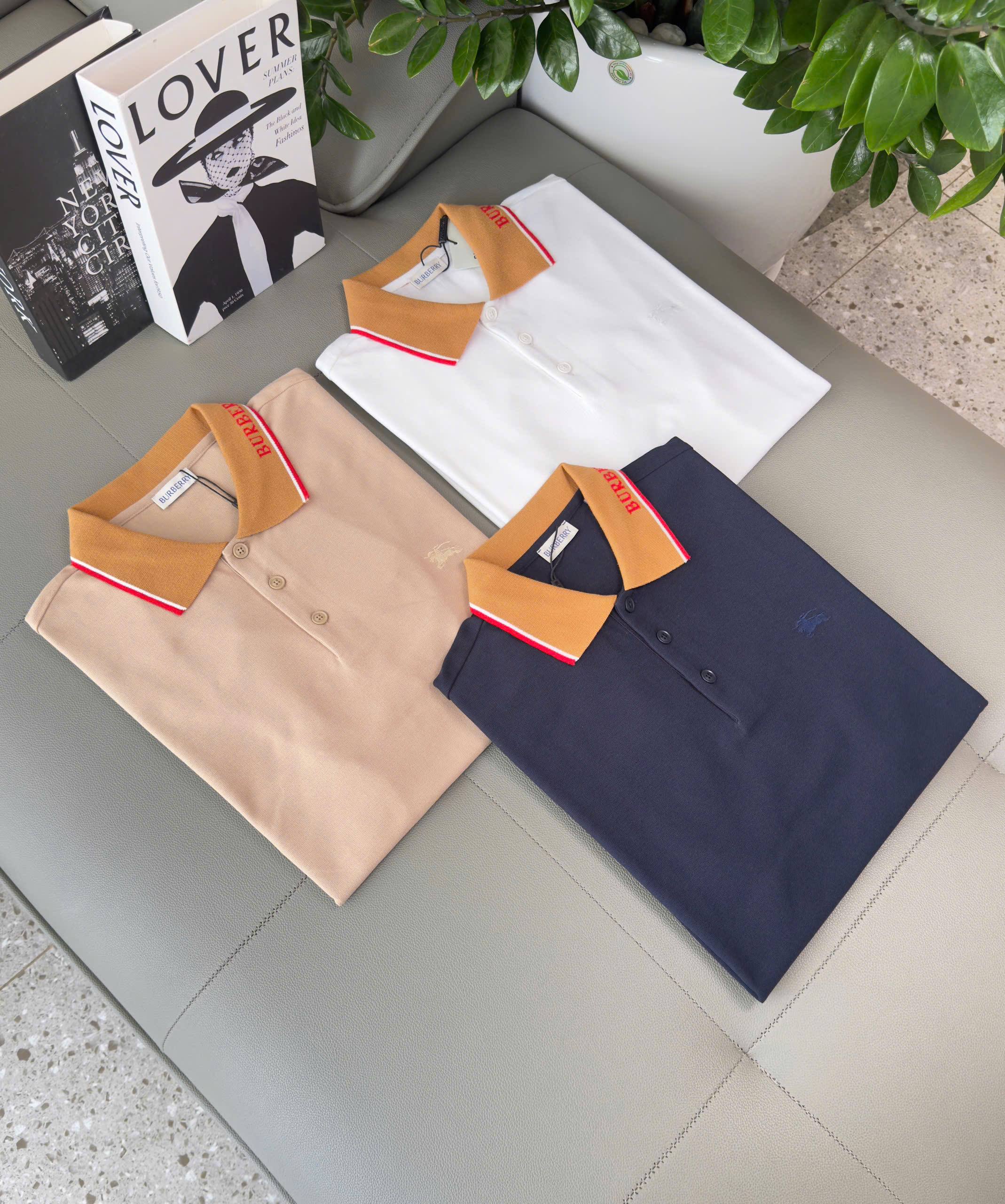 Áo polo Burberry BBR logo check cổ Nâu thêu ngựa bay ngực Like Auth S-XL DDT\Be