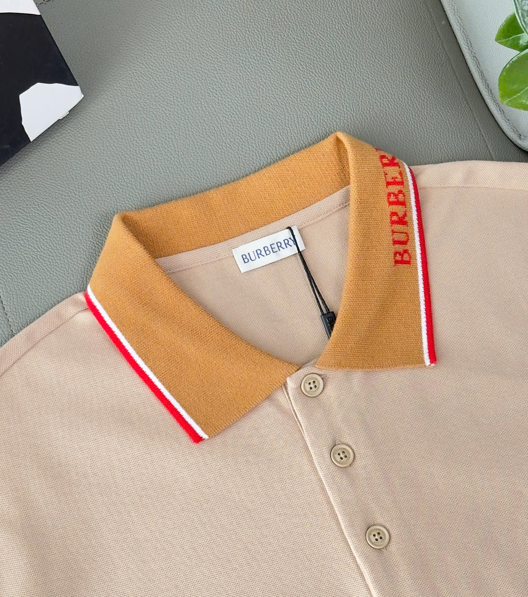 Áo polo Burberry BBR logo check cổ Nâu thêu ngựa bay ngực Like Auth S-XL DDT\Be