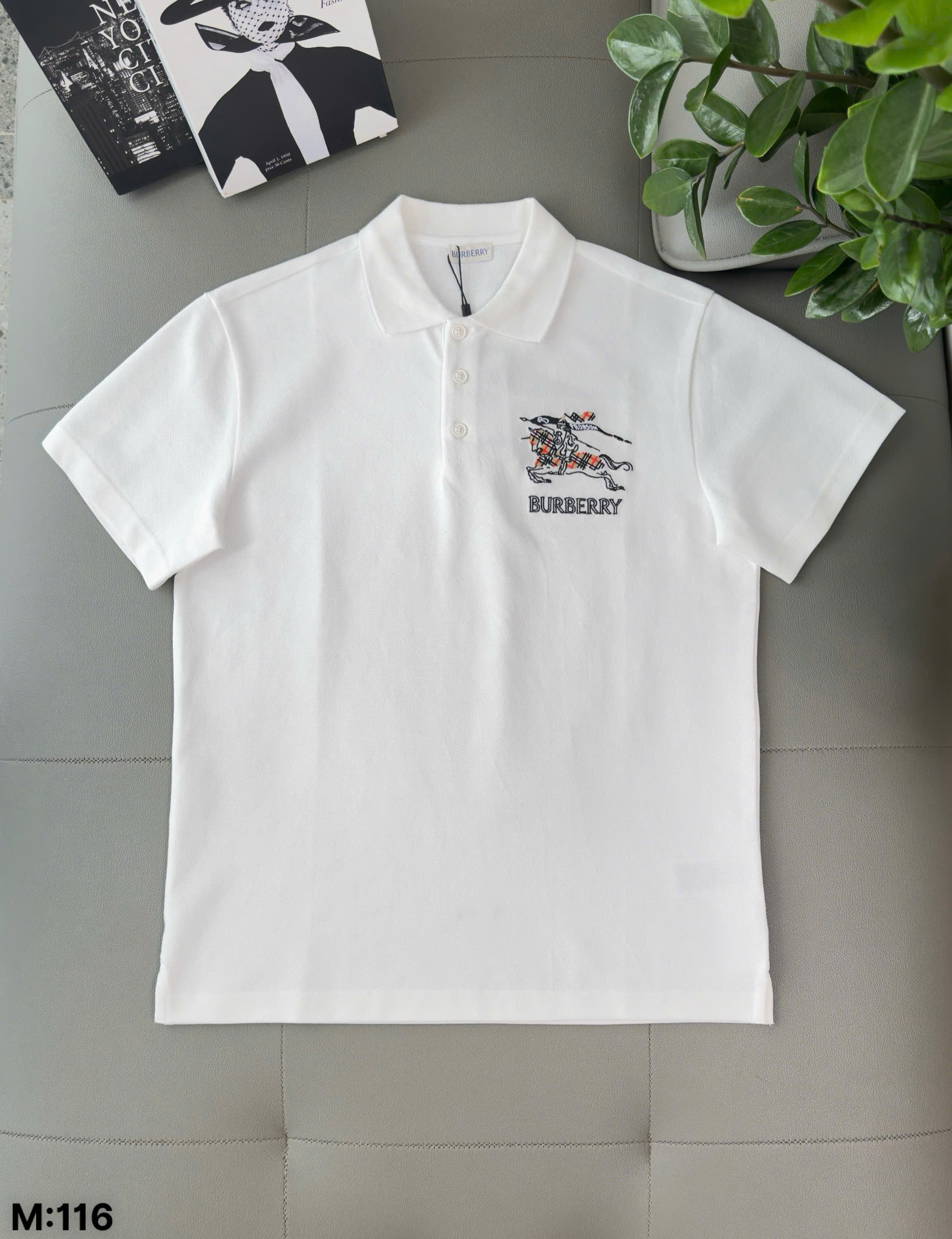 Áo polo Burberry BBR ngực thêu logo và họa tiết kỵ sỹ ngựa bay nét Like Auth S-XL DDT\Trắng