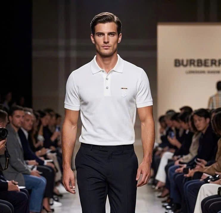 Áo polo Burberry BBR check kẻ sọc tay cổ logo thêu TB tag ngực Like Auth 48-52 MK\trắng