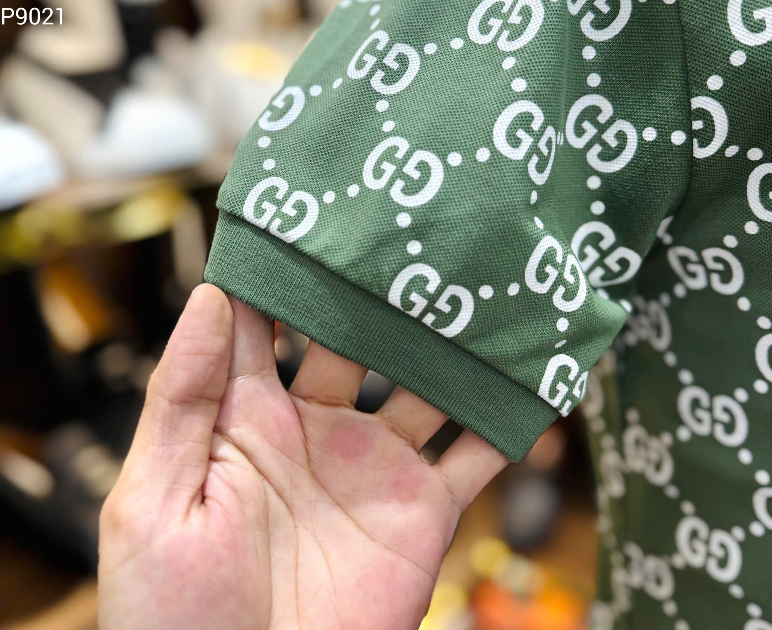 Áo polo Gucci GC Xanh Rêu logo GG full bo tay kẻ sọc cổ Like Auth M-XXL MK