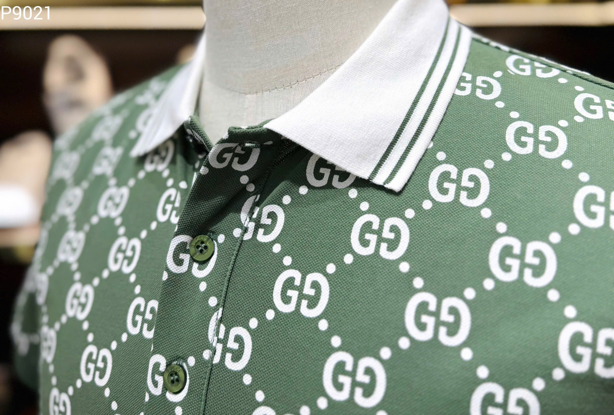Áo polo Gucci GC Xanh Rêu logo GG full bo tay kẻ sọc cổ Like Auth M-XXL MK