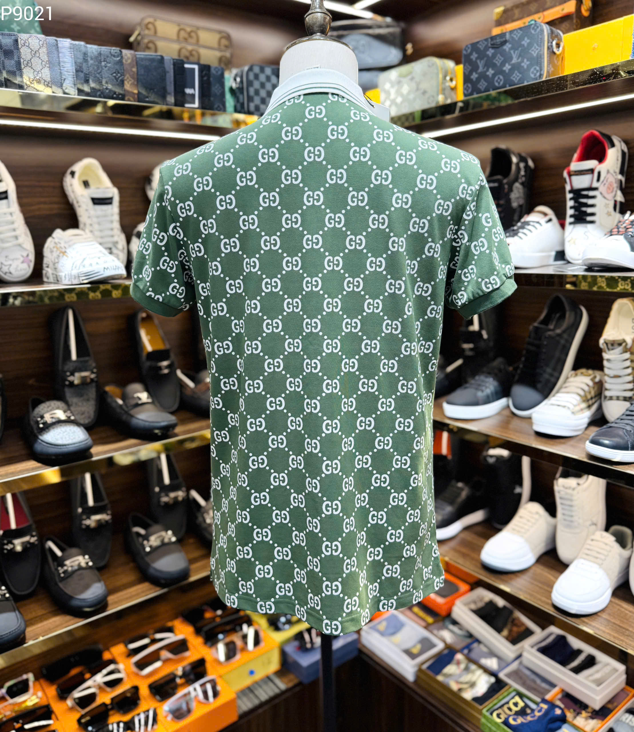 Áo polo Gucci GC Xanh Rêu logo GG full bo tay kẻ sọc cổ Like Auth M-XXL MK