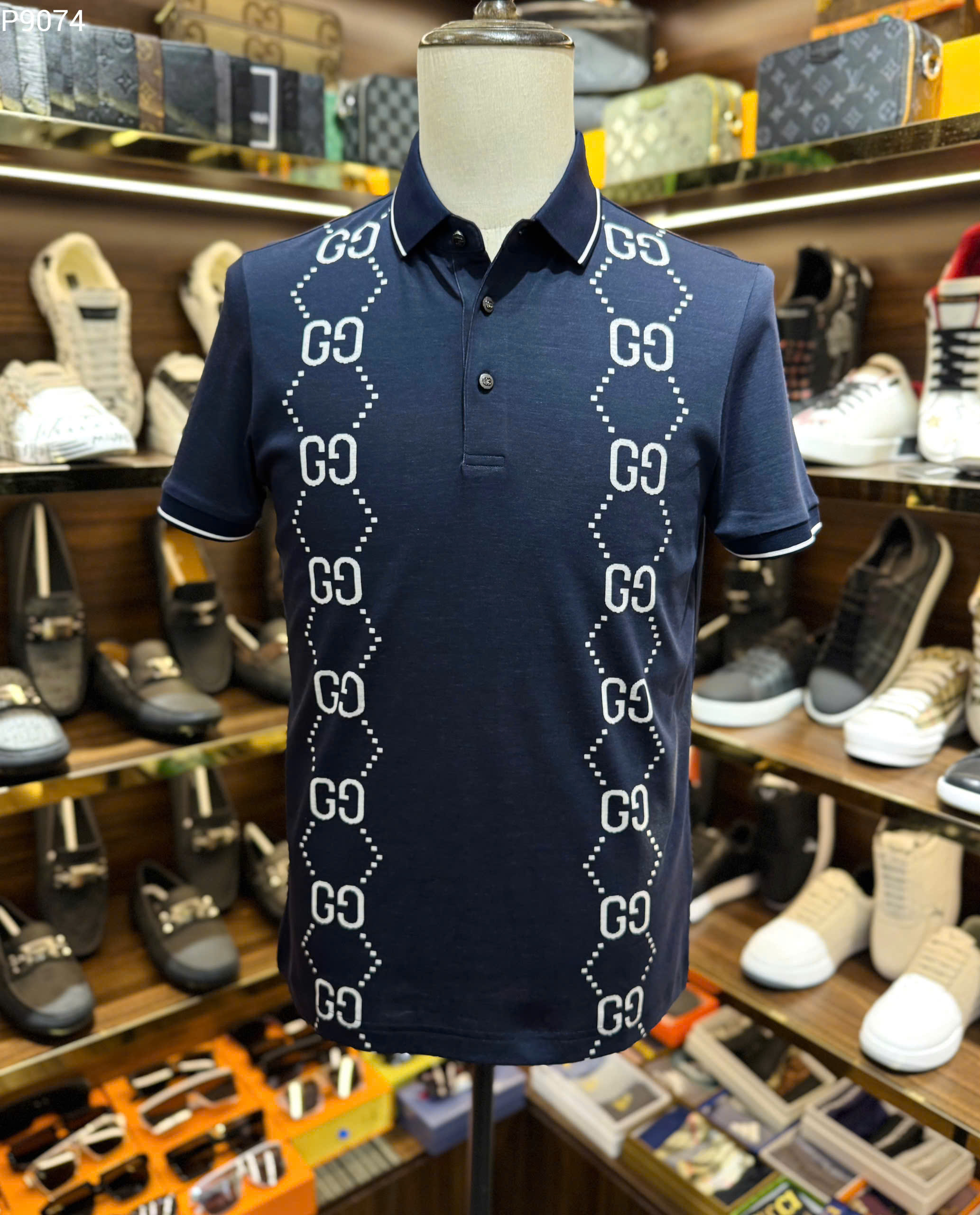 Áo polo Gucci GC Xanh Than logo mắt cáo 2 dòng ngực Like AUth 46-52 MK