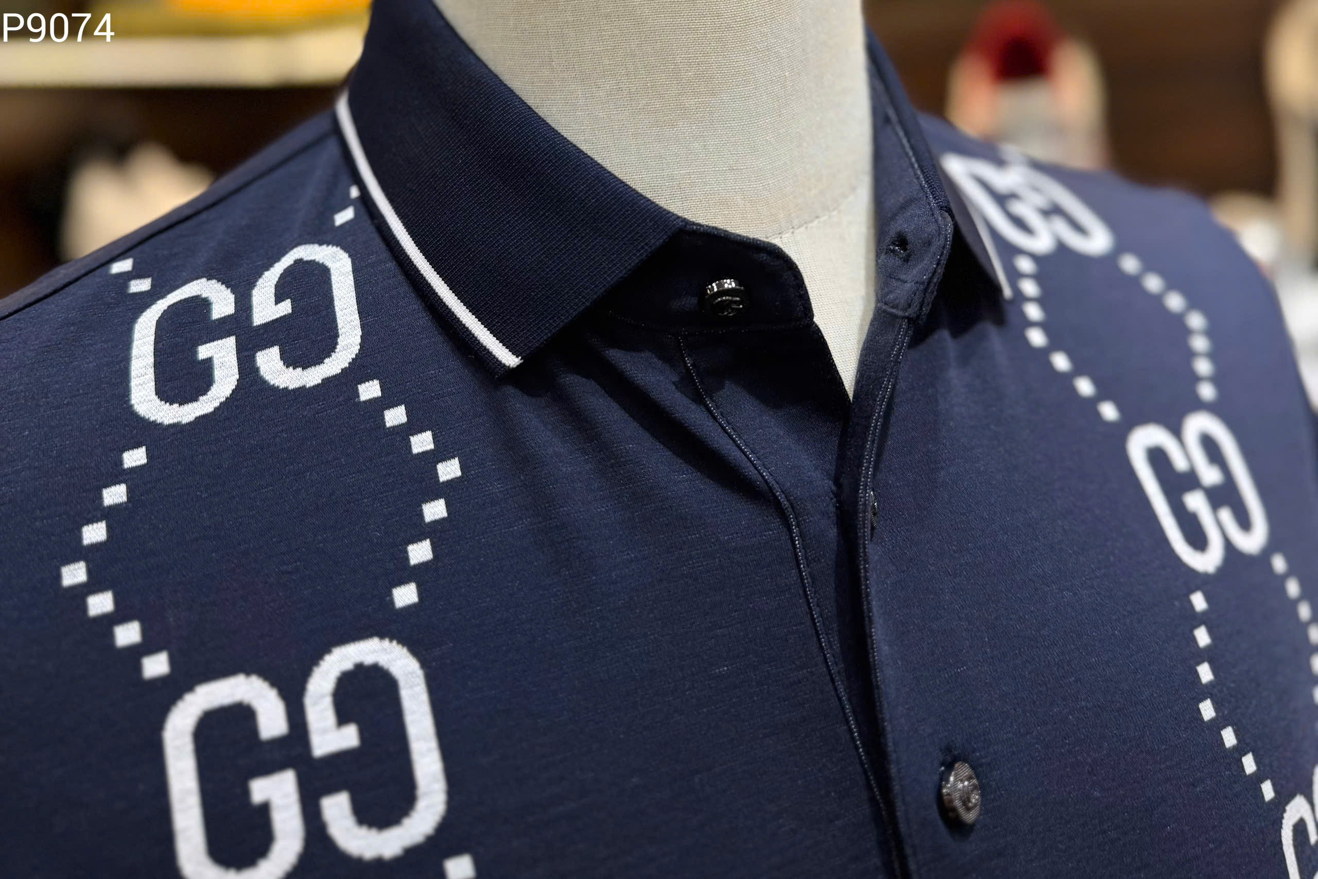 Áo polo Gucci GC Xanh Than logo mắt cáo 2 dòng ngực Like AUth 46-52 MK