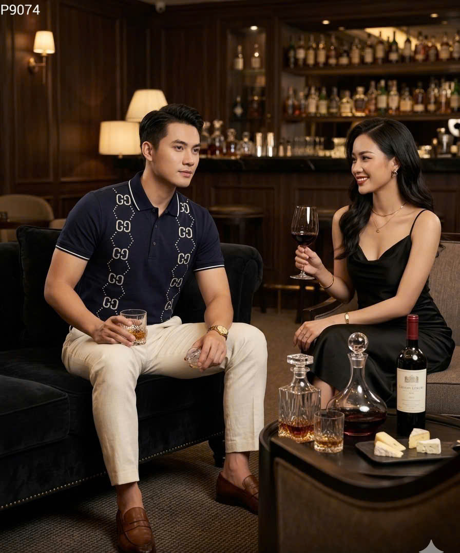Áo polo Gucci GC Xanh Than logo mắt cáo 2 dòng ngực Like AUth 46-52 MK