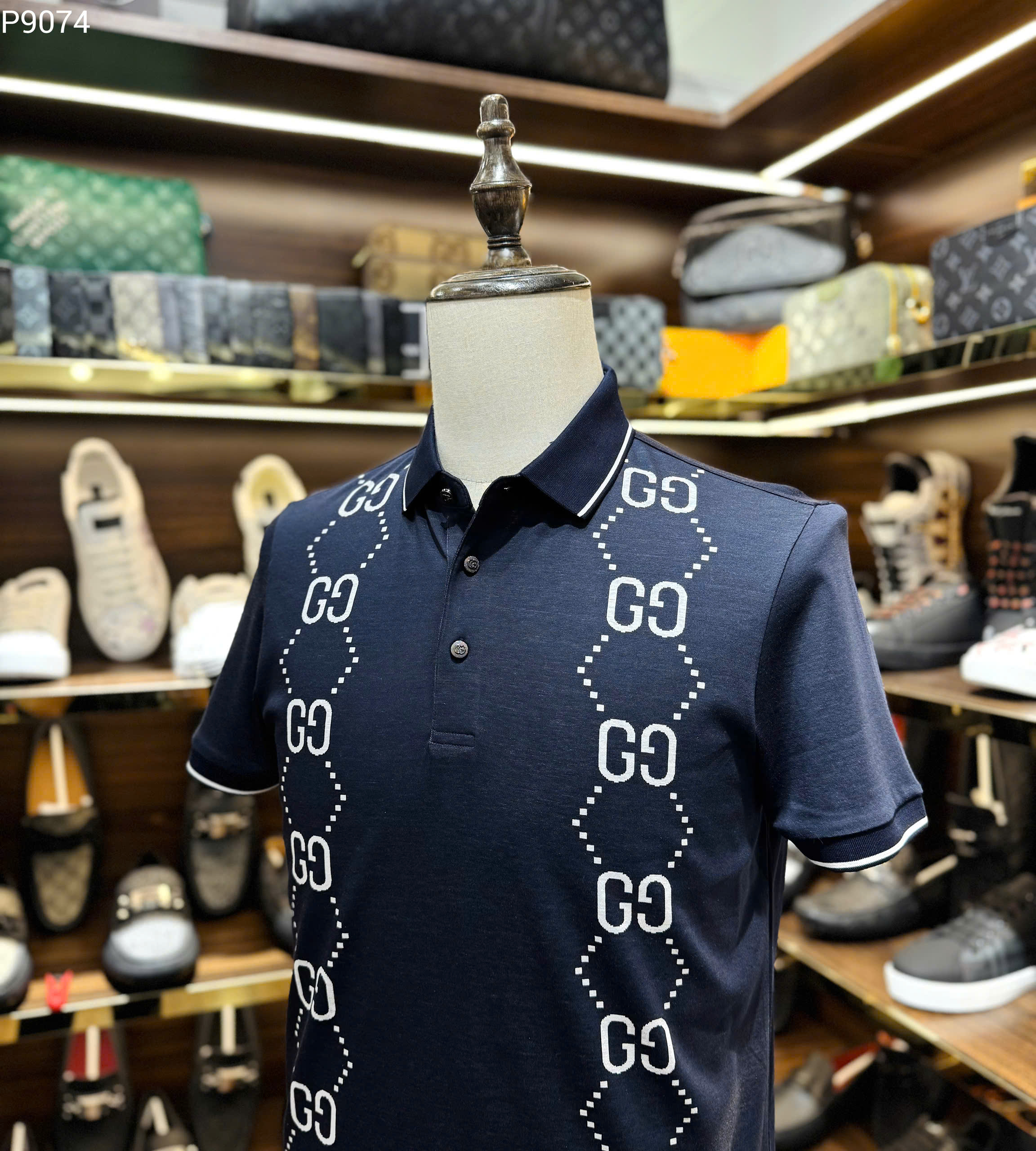Áo polo Gucci GC Xanh Than logo mắt cáo 2 dòng ngực Like AUth 46-52 MK