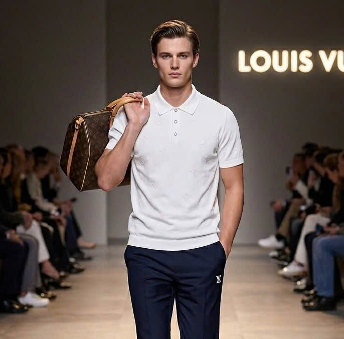 Áo polo Louis Vuitton LV monogram dập chìm logo tag ngực Like Auth 48-52 MK\Trắng