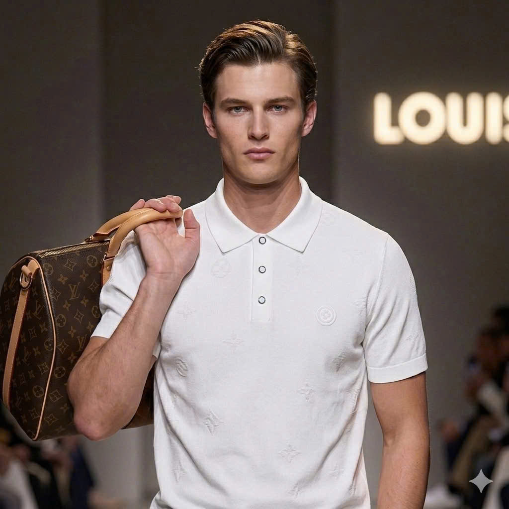 Áo polo Louis Vuitton LV monogram dập chìm logo tag ngực Like Auth 48-52 MK\Trắng