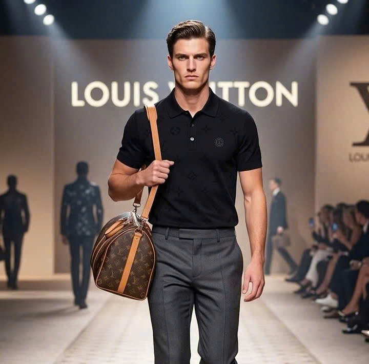 Áo polo Louis Vuitton LV monogram dập chìm logo tag ngực Like Auth 48-52 MK\Đen