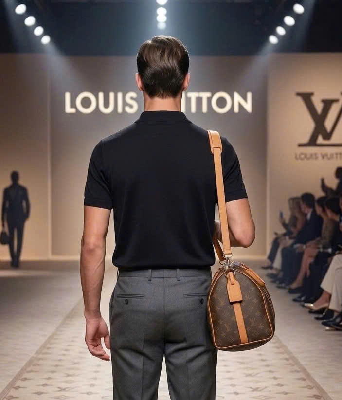 Áo polo Louis Vuitton LV monogram dập chìm logo tag ngực Like Auth 48-52 MK\Đen