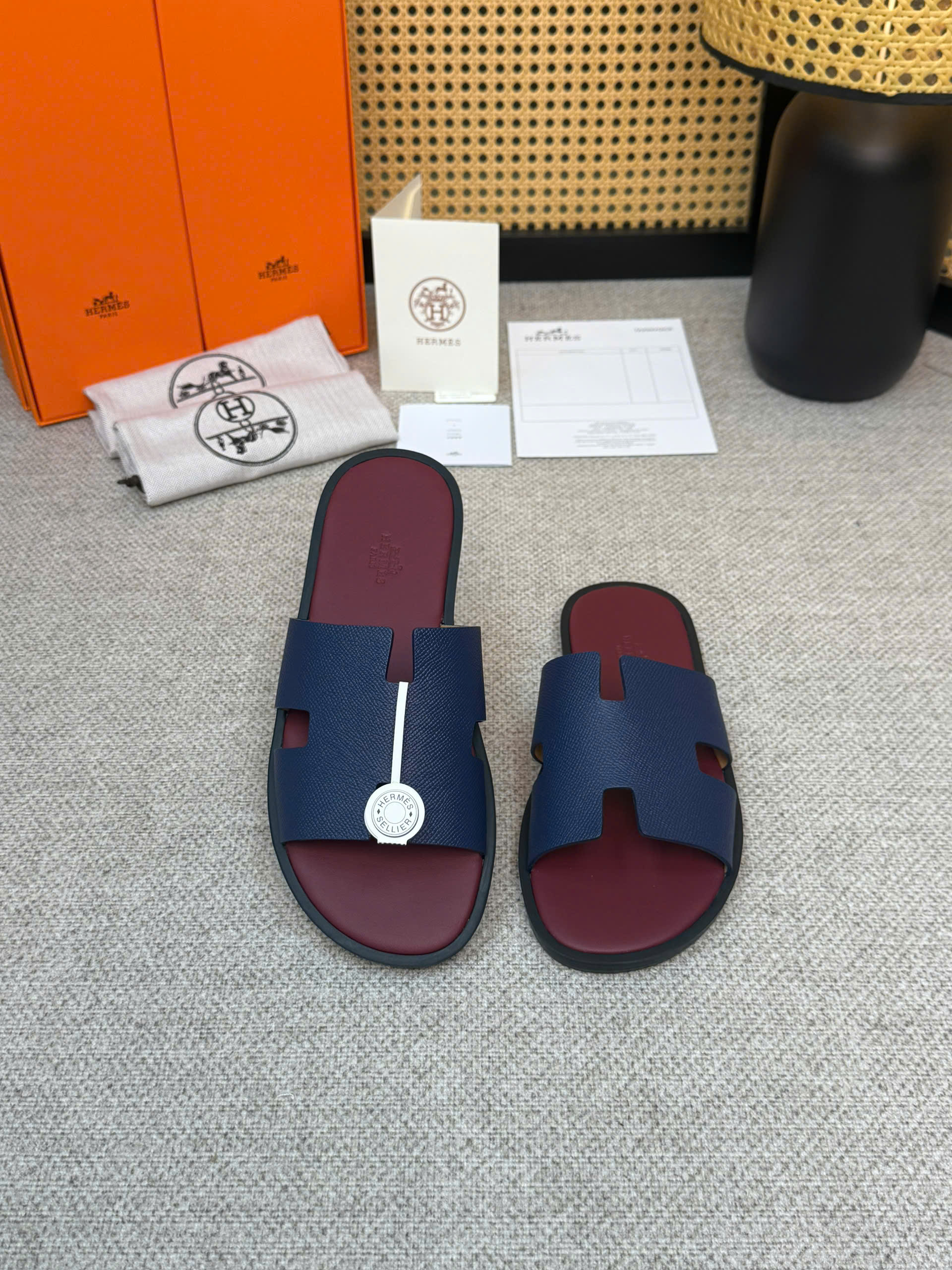 Dép lê Hermes HM Nâu quai Xanh Than Like Auth 1-1 on web 38-43 VTN
