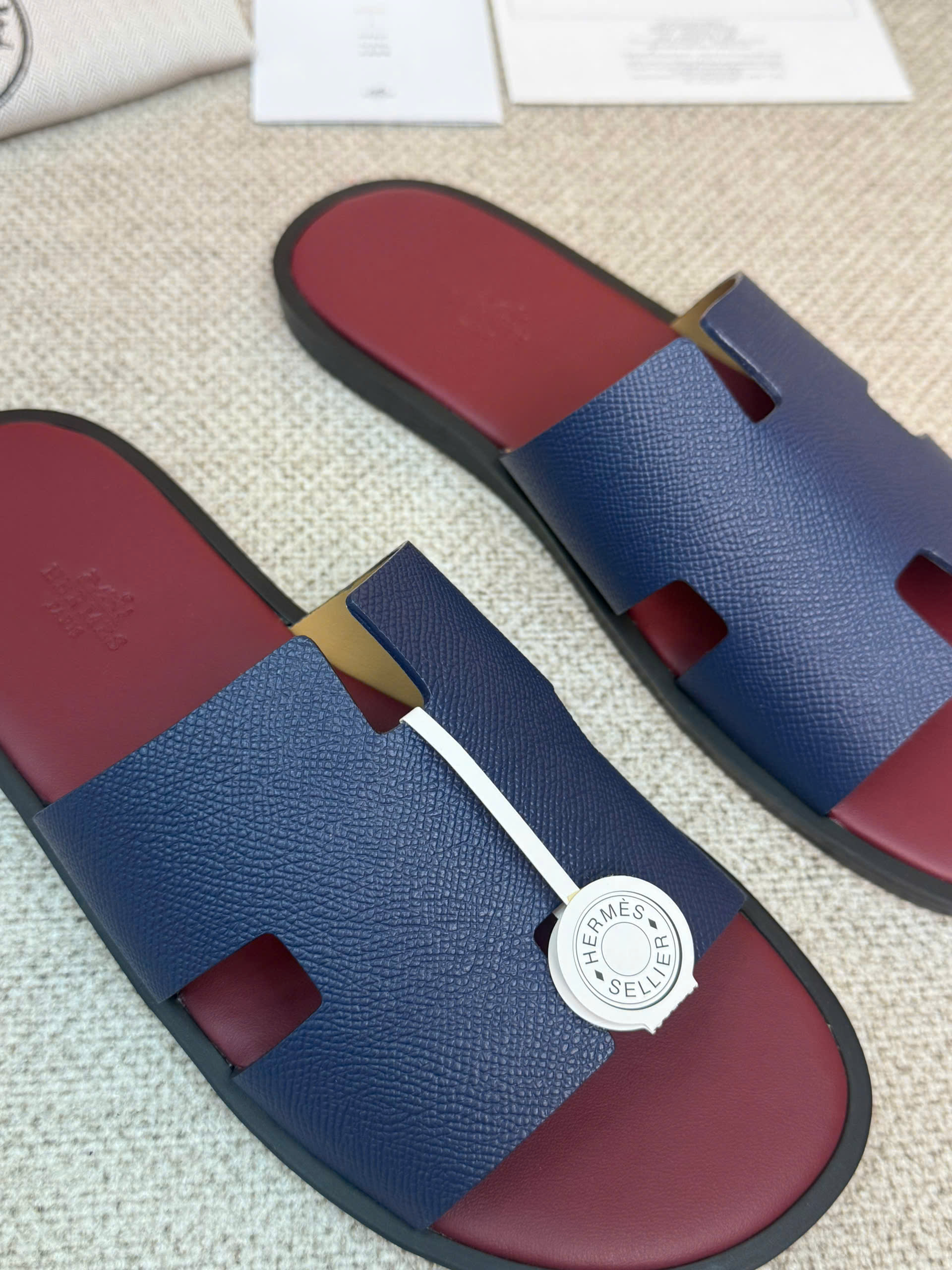 Dép lê Hermes HM Nâu quai Xanh Than Like Auth 1-1 on web 38-43 VTN