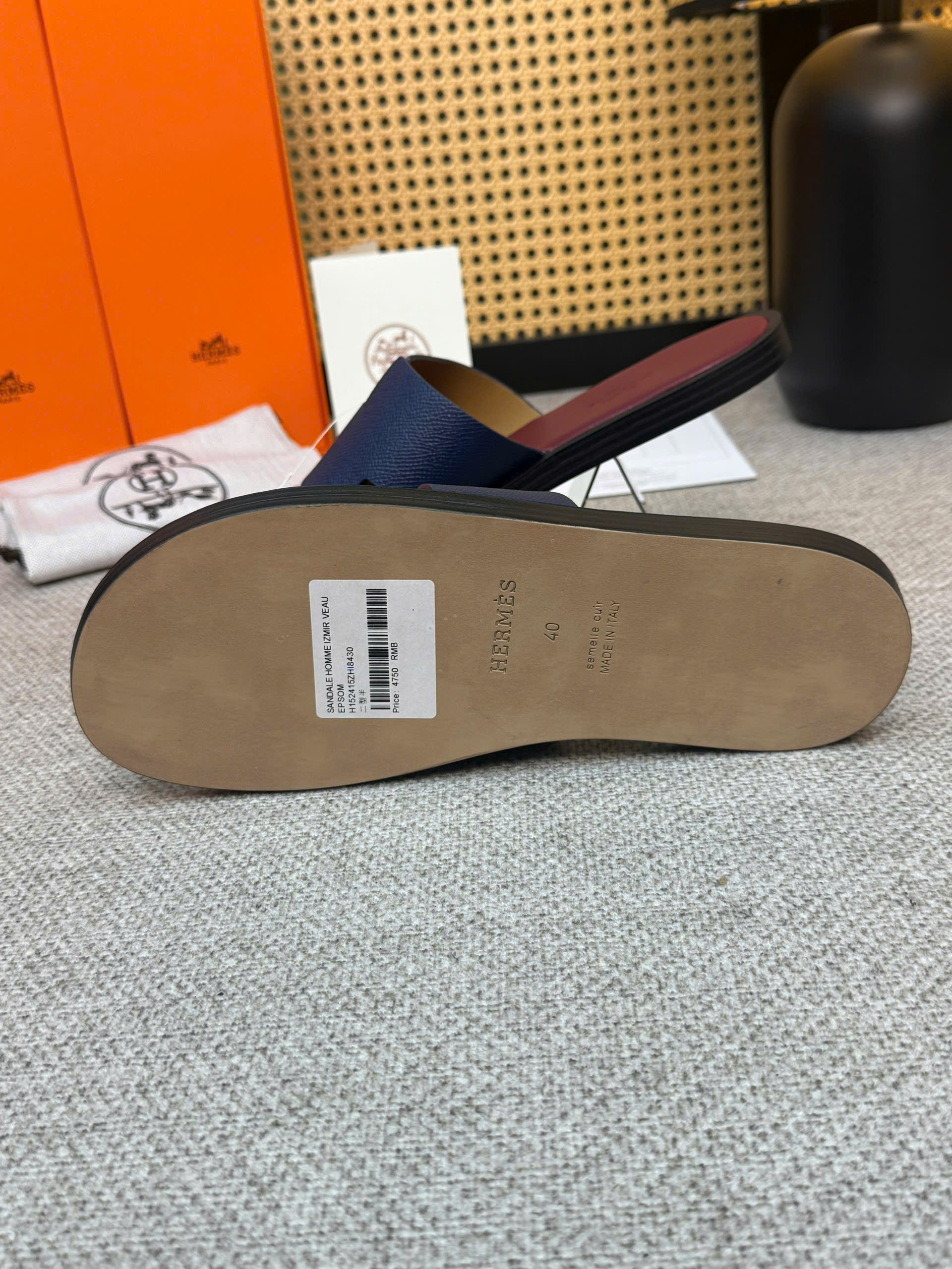 Dép lê Hermes HM Nâu quai Xanh Than Like Auth 1-1 on web 38-43 VTN