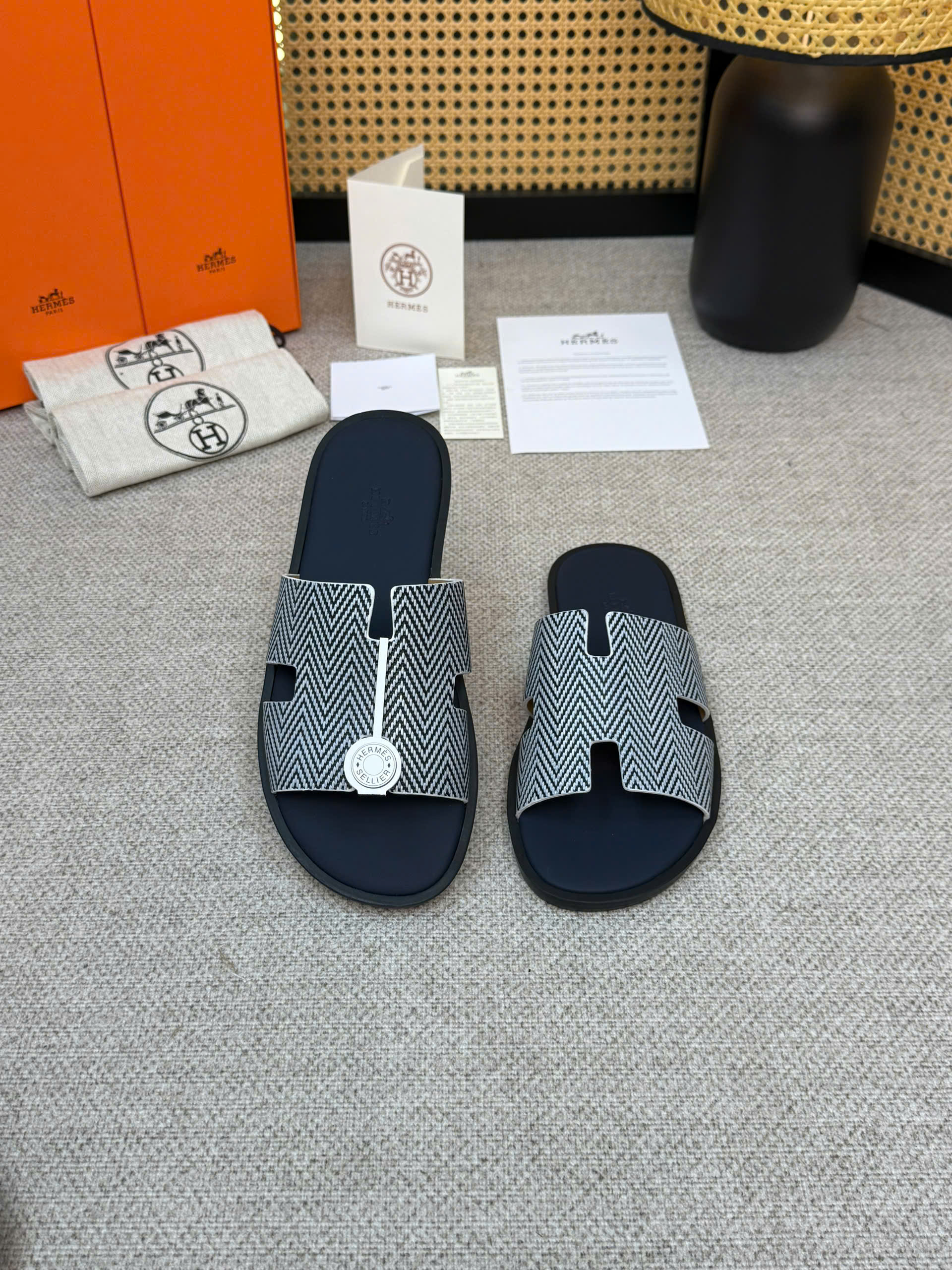 Dép lê Hermes HM Xanh Than quai sọc chiếu Like Auth 1-1 on web 38-43 VTN