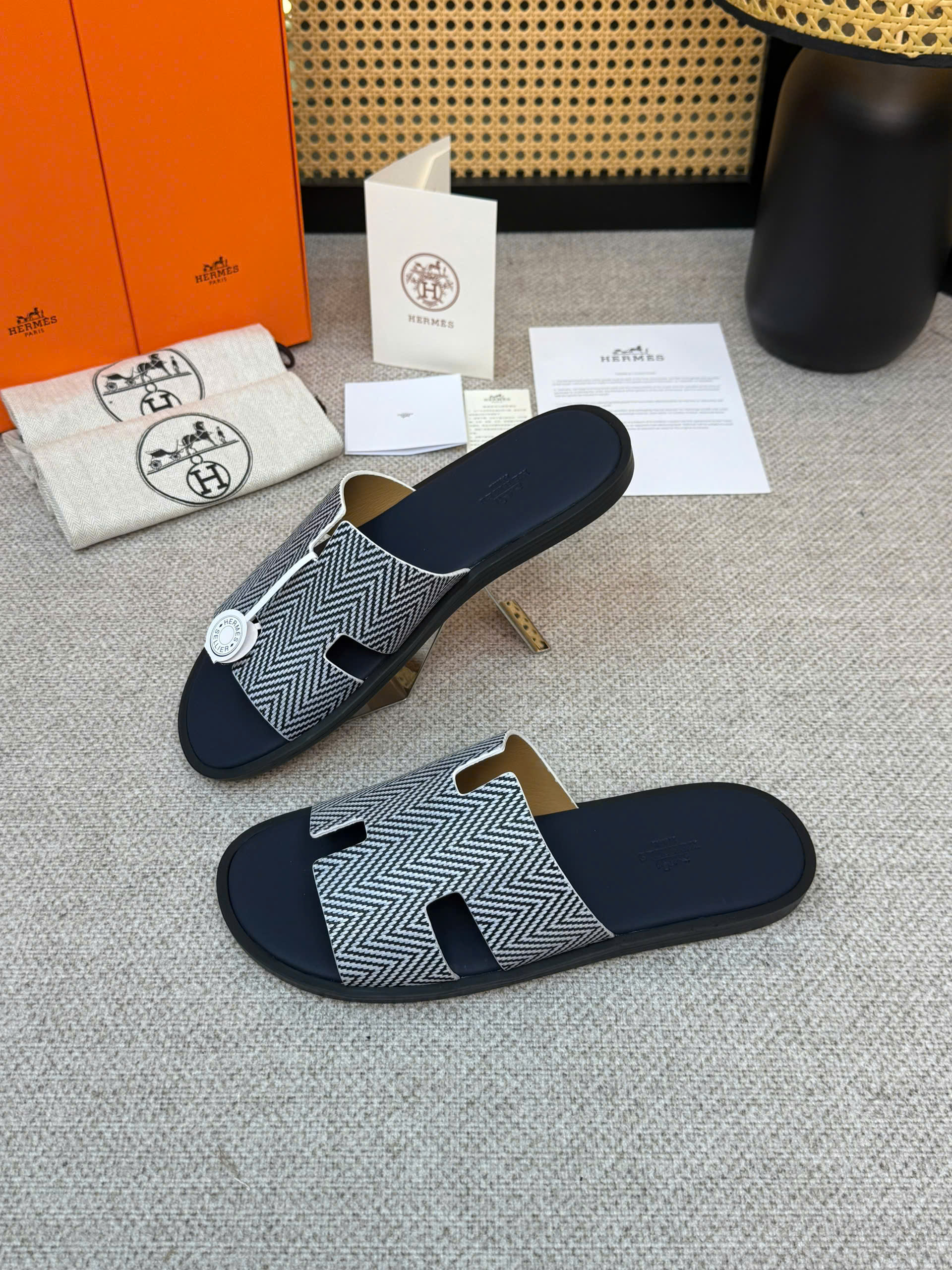 Dép lê Hermes HM Xanh Than quai sọc chiếu Like Auth 1-1 on web 38-43 VTN