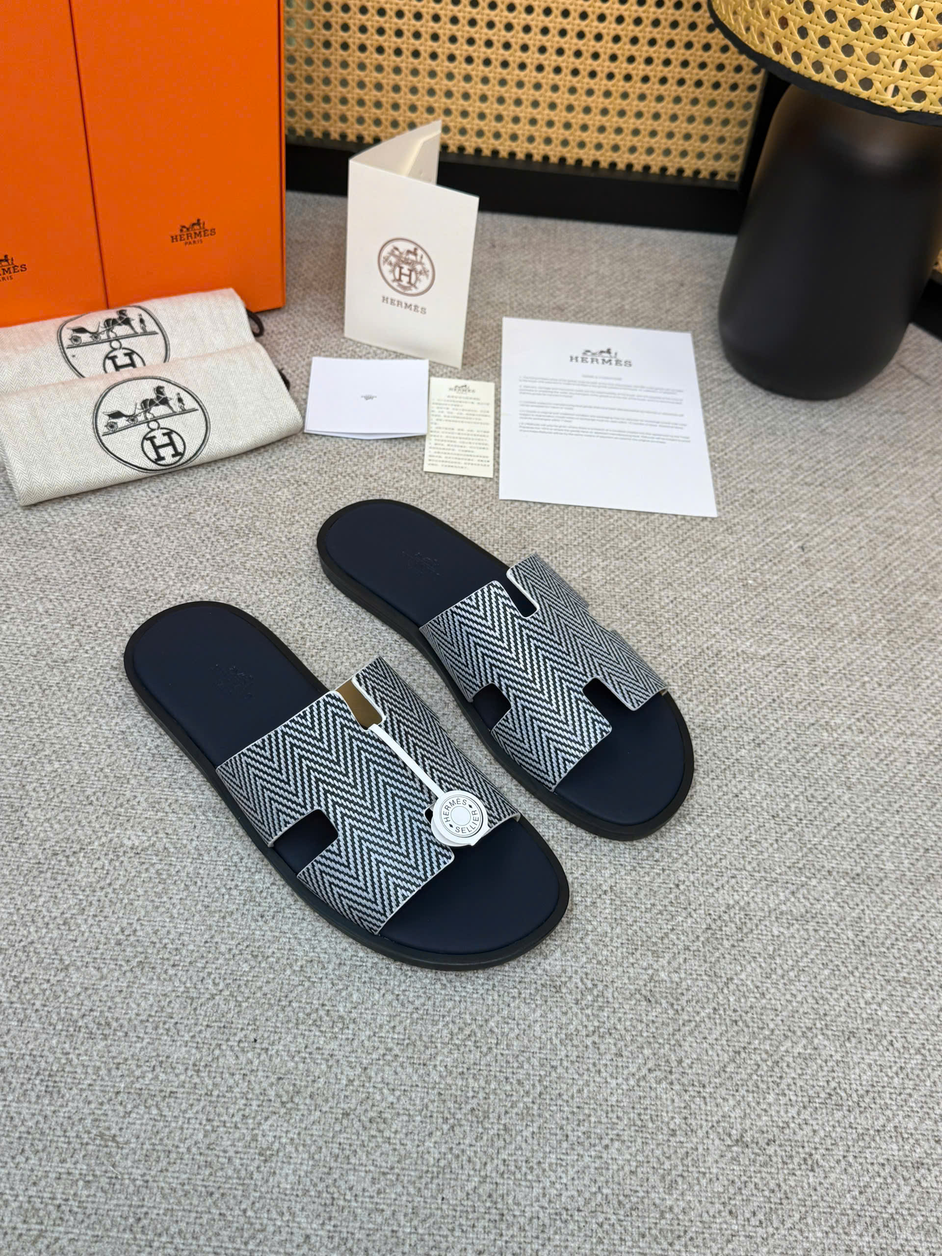 Dép lê Hermes HM Xanh Than quai sọc chiếu Like Auth 1-1 on web 38-43 VTN