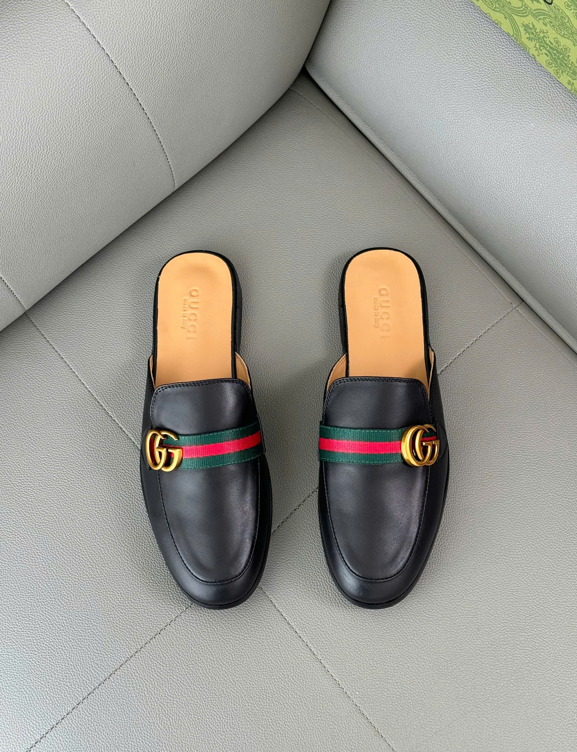 Giày sục Gucci GC Đen trơn tag sọc Xanh Đỏ logo GG Vàng Like Auth 38-43 DDT