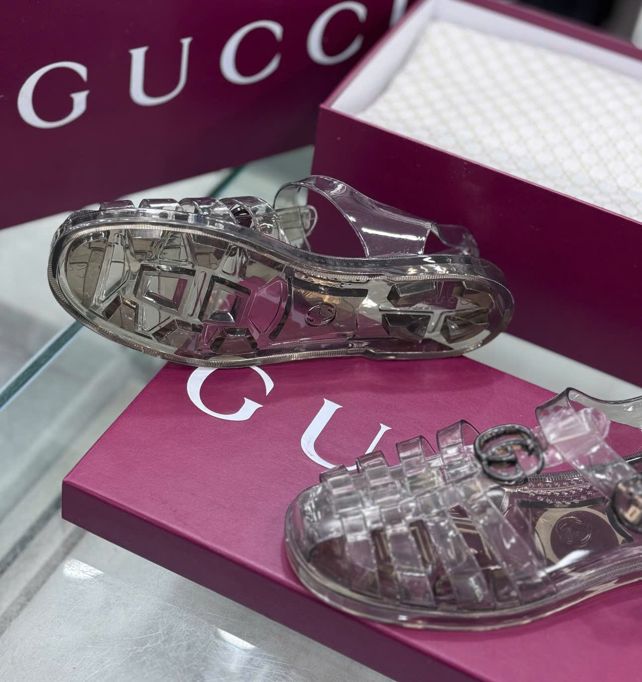 Dép rọ sandal Gucci Trắng trong trơn logo GG Like Auth on web fullbox bill thẻ DDT