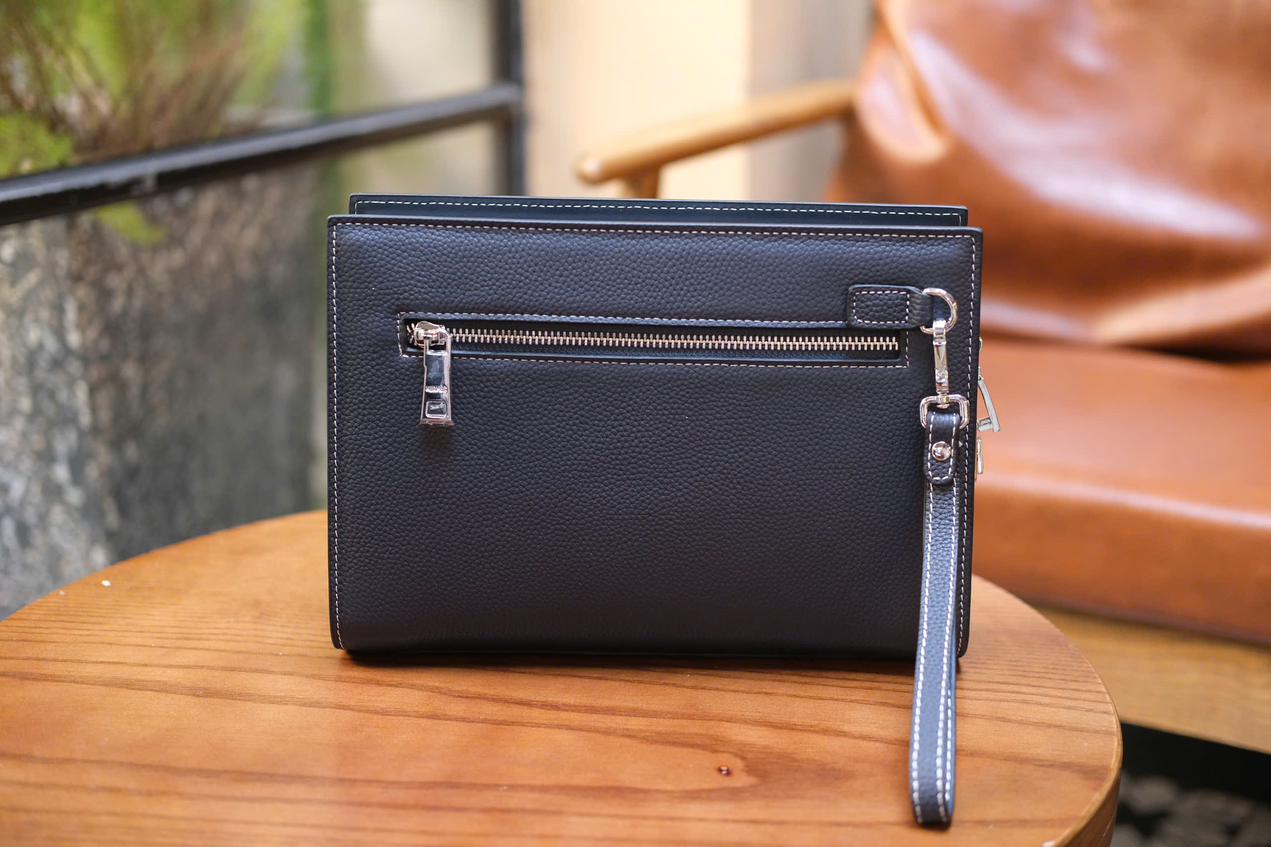 Túi Clutch cầm tay Hermes HM Xanh than trơn logo H size 28x18x5cm Like Auth Fullbox phụ kiện DDT