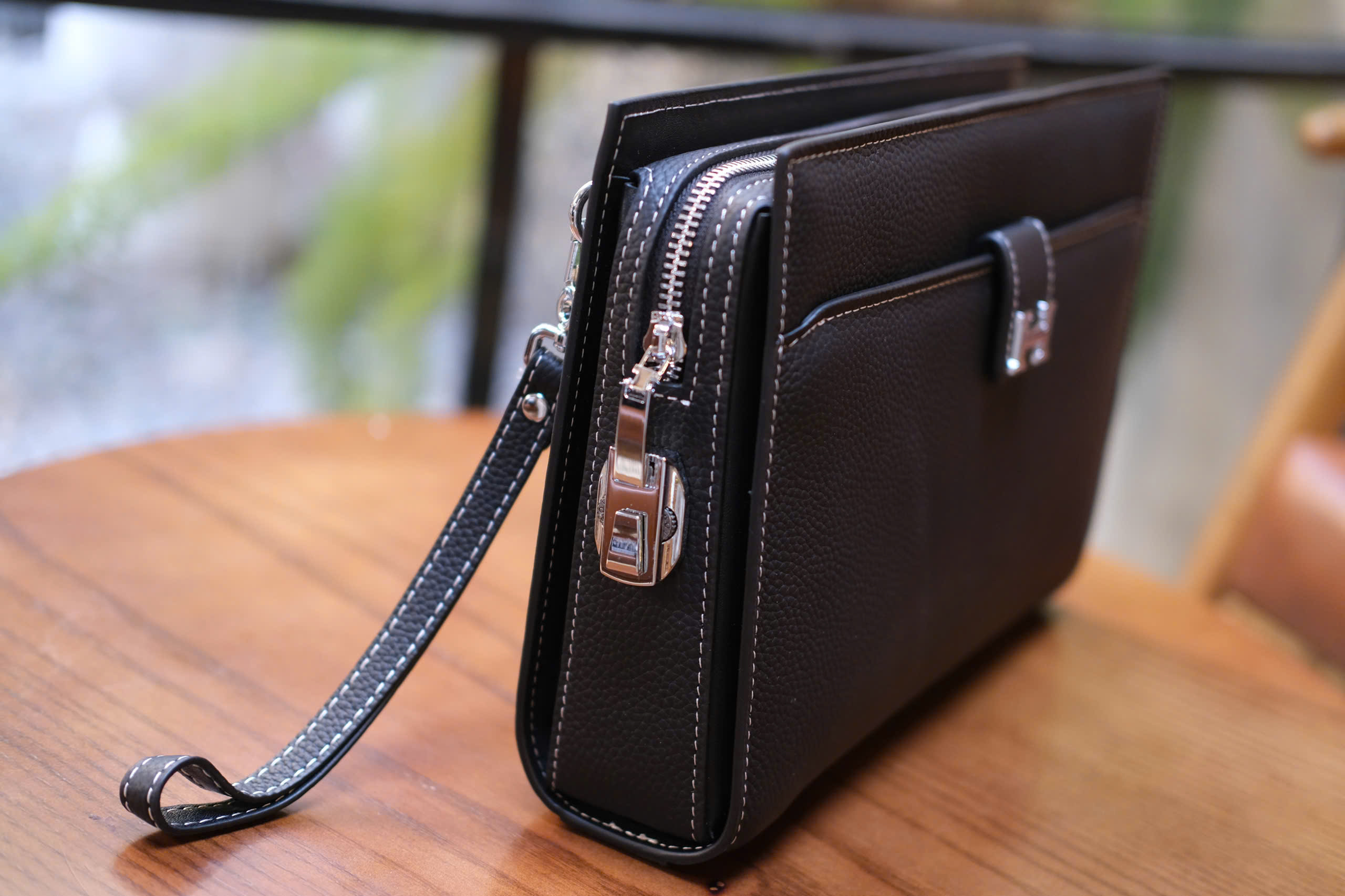 Túi Clutch cầm tay Hermes HM Đen trơn logo H size 28x18x5cm Like Auth Fullbox phụ kiện DDT
