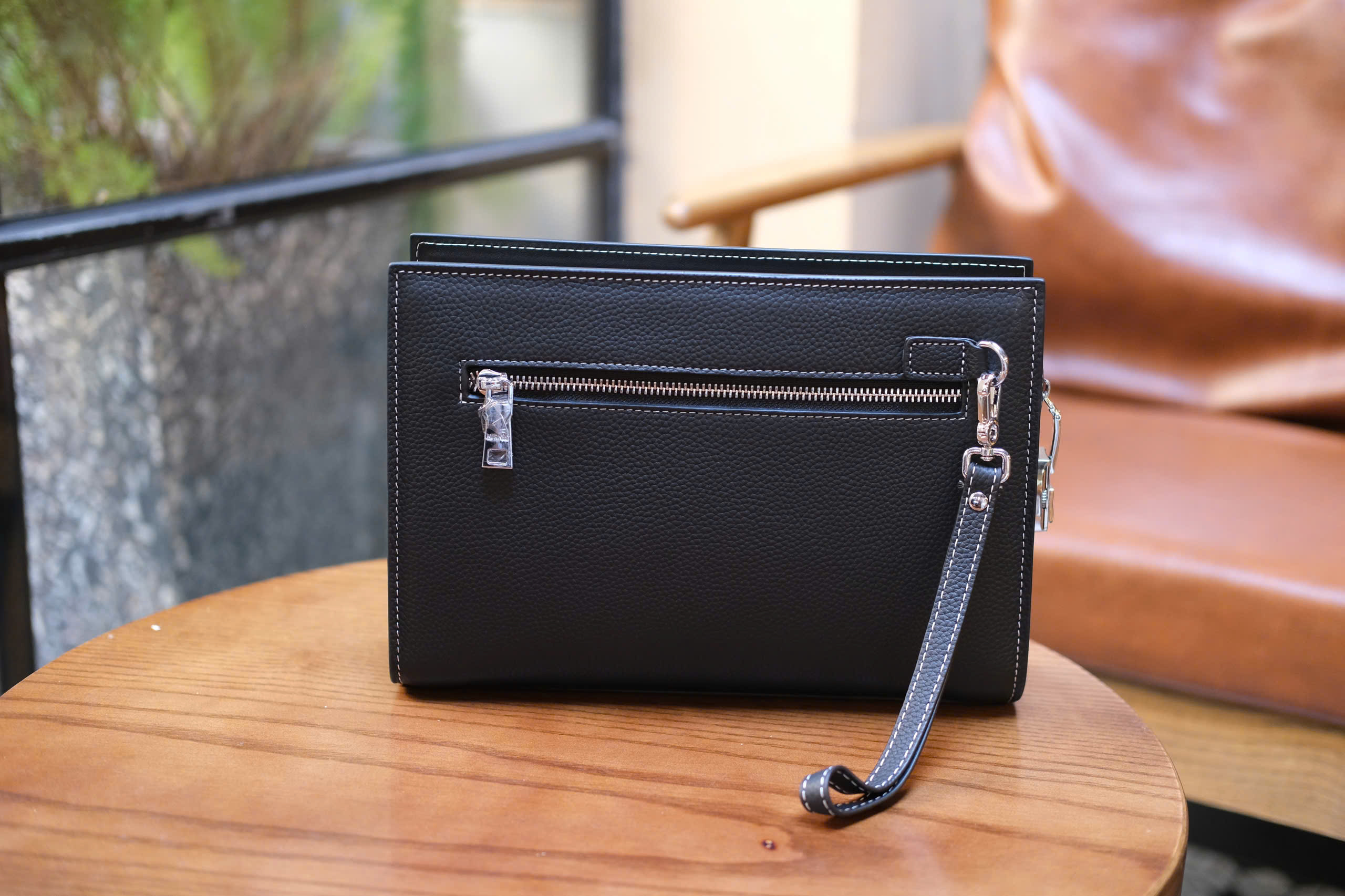 Túi Clutch cầm tay Hermes HM Đen trơn logo H size 28x18x5cm Like Auth Fullbox phụ kiện DDT