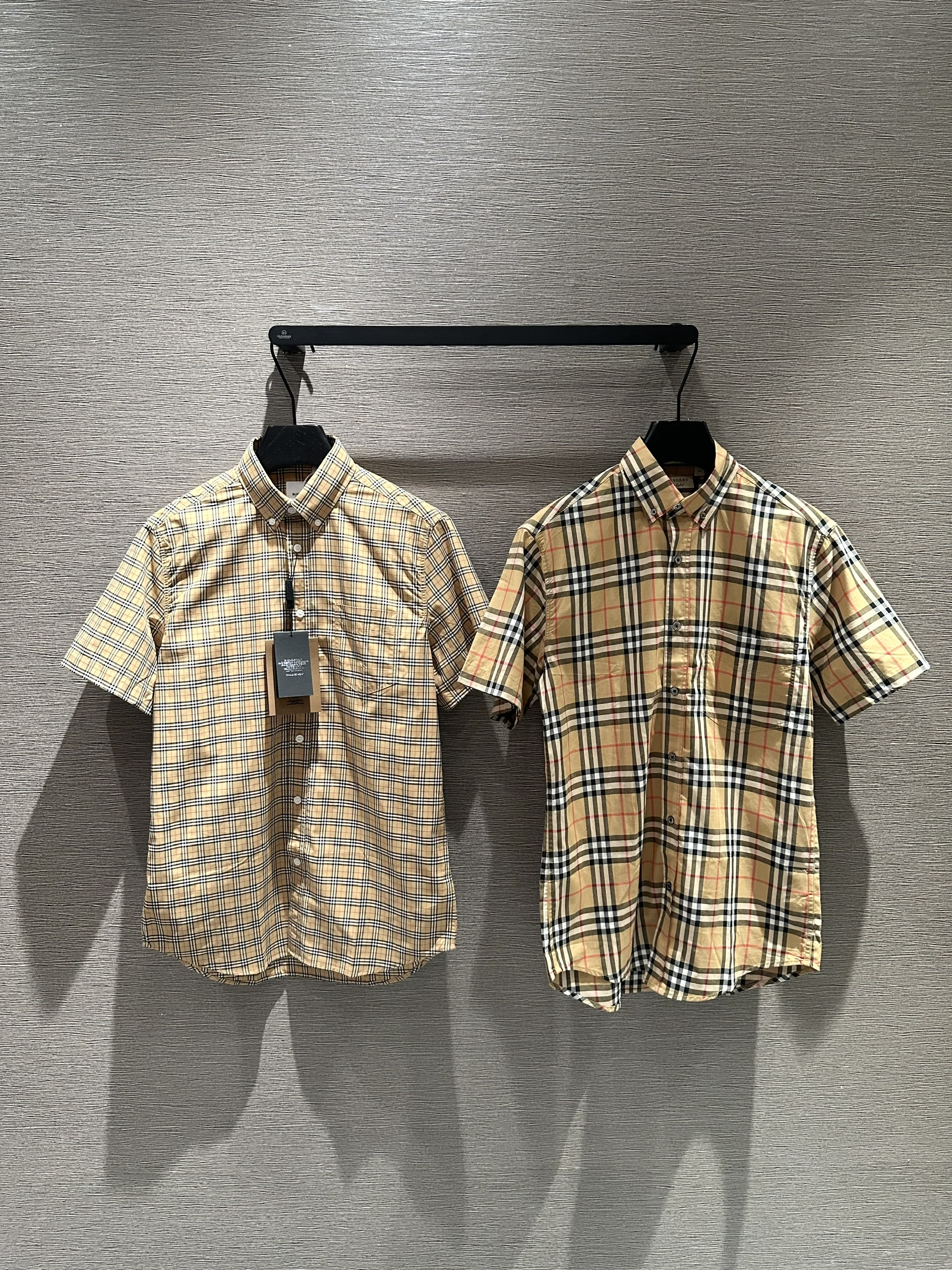 Áo sơ mi cộc tay Burberry BBR Nâu kẻ sọc basic túi ngực phối khuy cổ Like Auth on web VTN