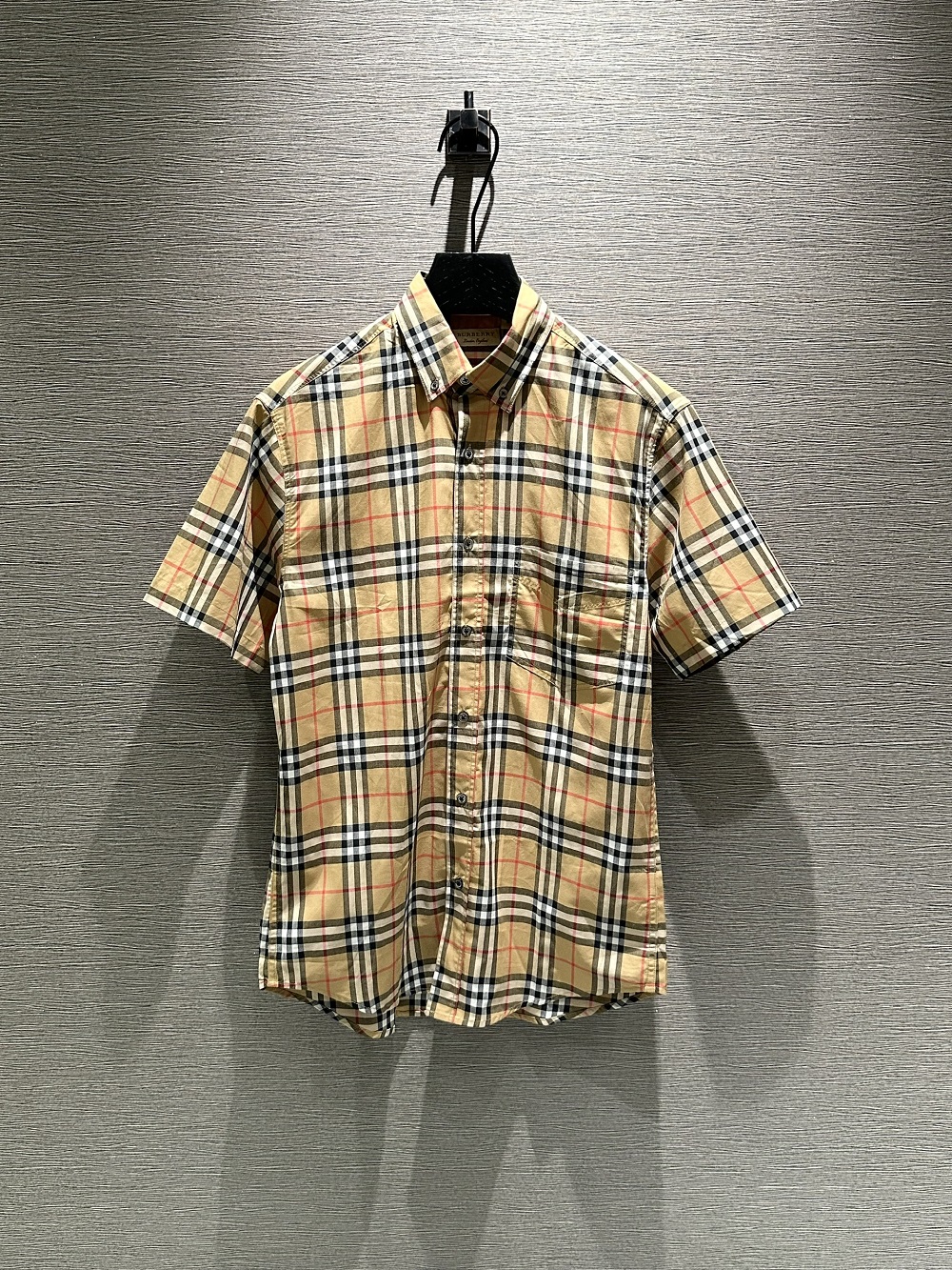 Áo sơ mi cộc tay Burberry BBR Nâu kẻ sọc basic túi ngực phối khuy cổ Like Auth on web VTN