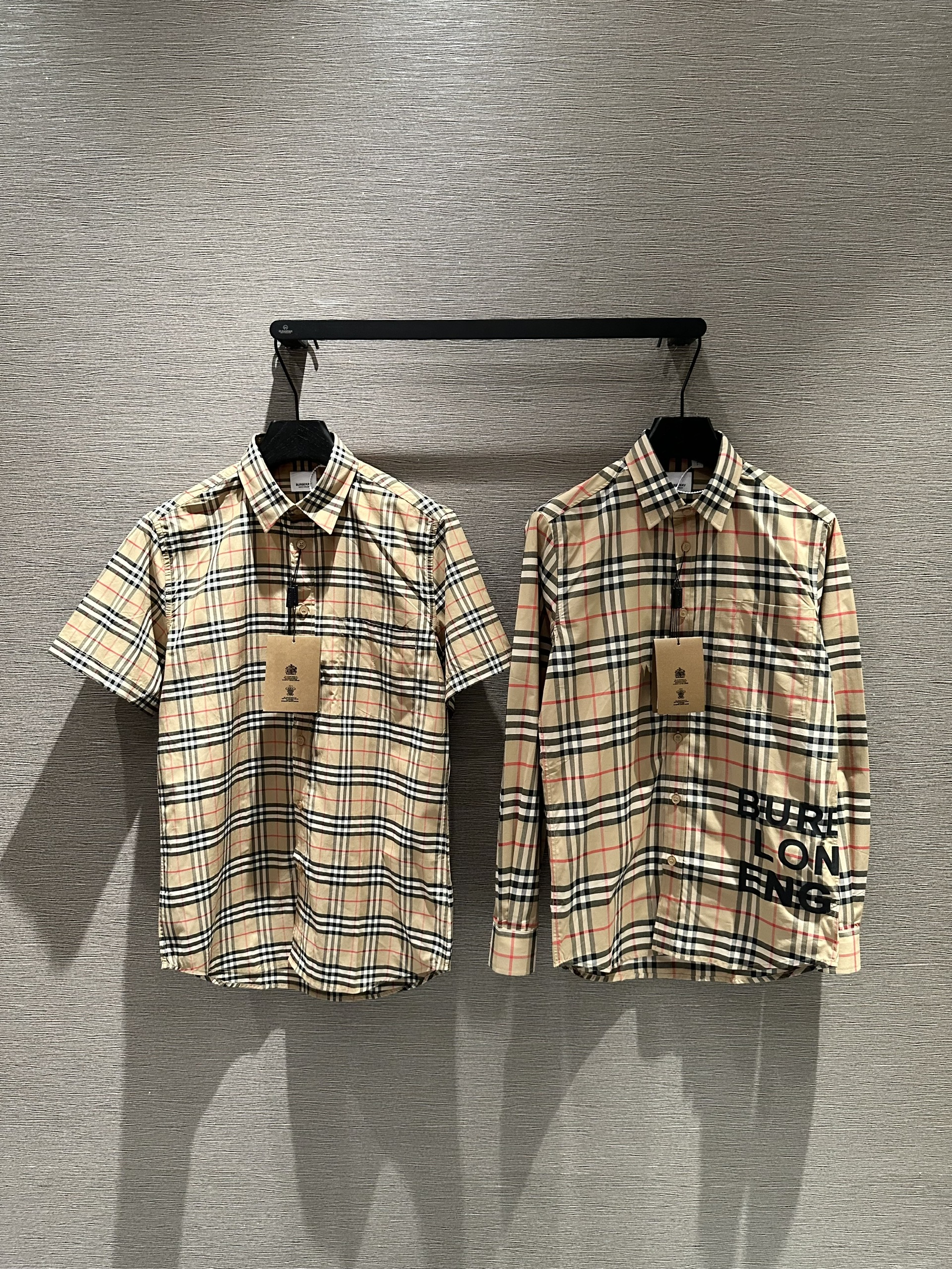 Áo sơ mi cộc tay Burberry BBR Nâu kẻ sọc to basic túi ngực Like Auth on web VTN