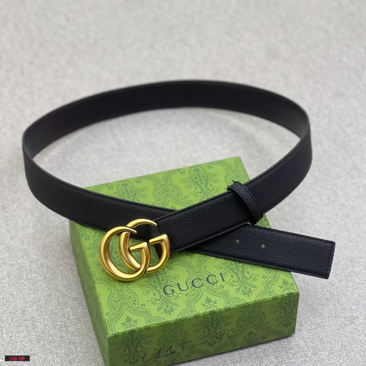 Thắt lưng, dây nịt, belt Gucci GC Đen sần mặt logo GG Vàng trơn Like Auth 1-1 on web fullbox LVQ