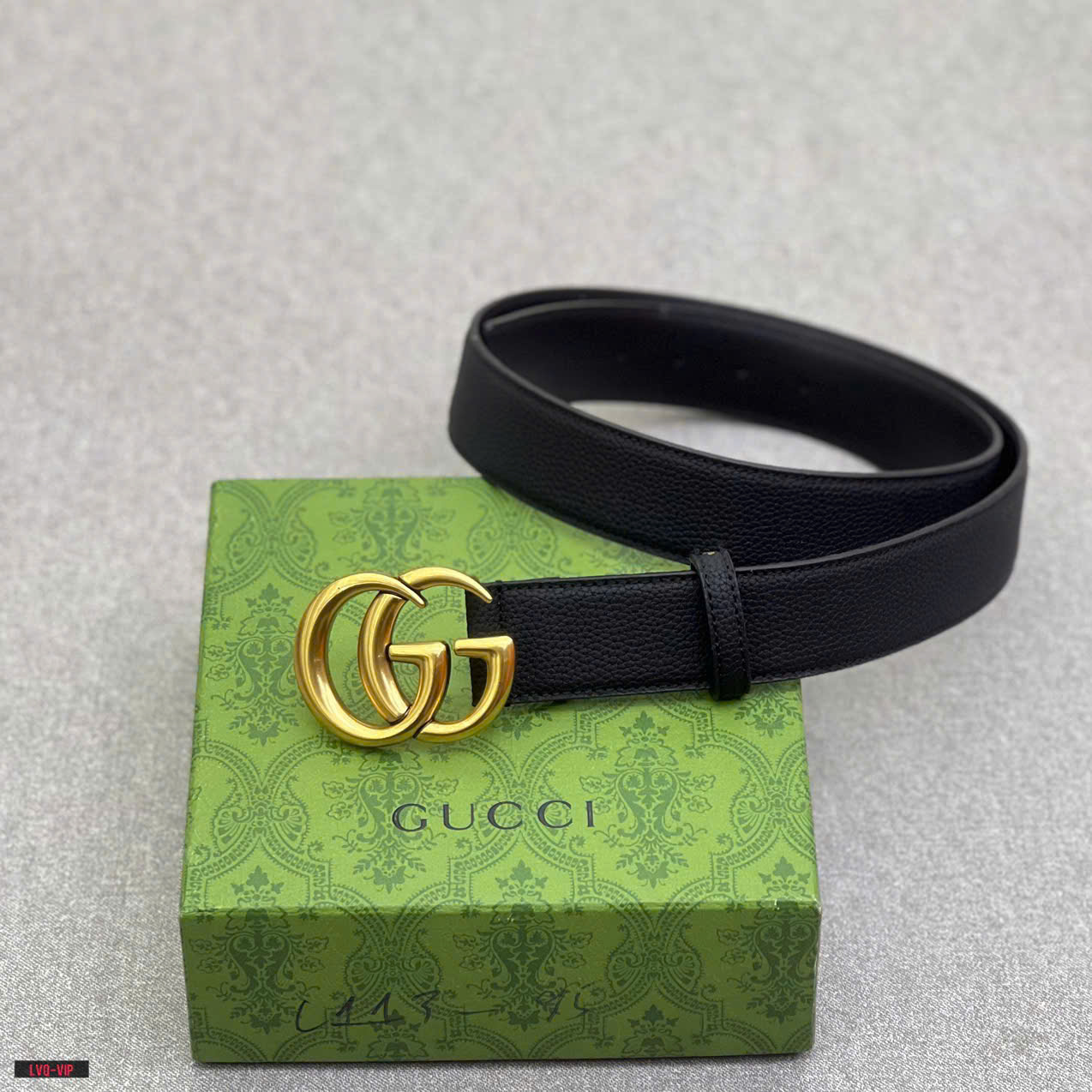 Thắt lưng, dây nịt, belt Gucci GC Đen sần mặt logo GG Vàng trơn Like Auth 1-1 on web fullbox LVQ