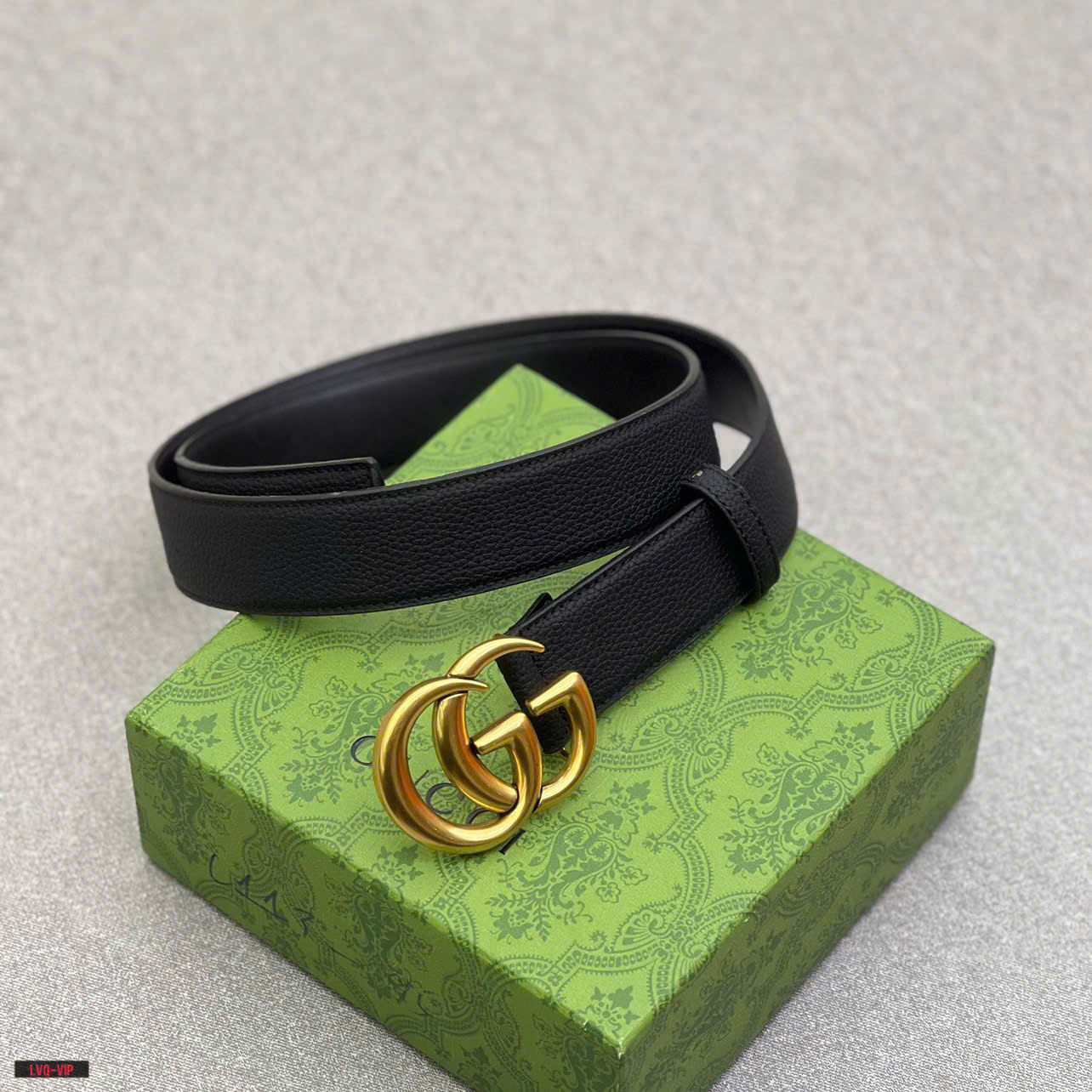 Thắt lưng, dây nịt, belt Gucci GC Đen sần mặt logo GG Vàng trơn Like Auth 1-1 on web fullbox LVQ
