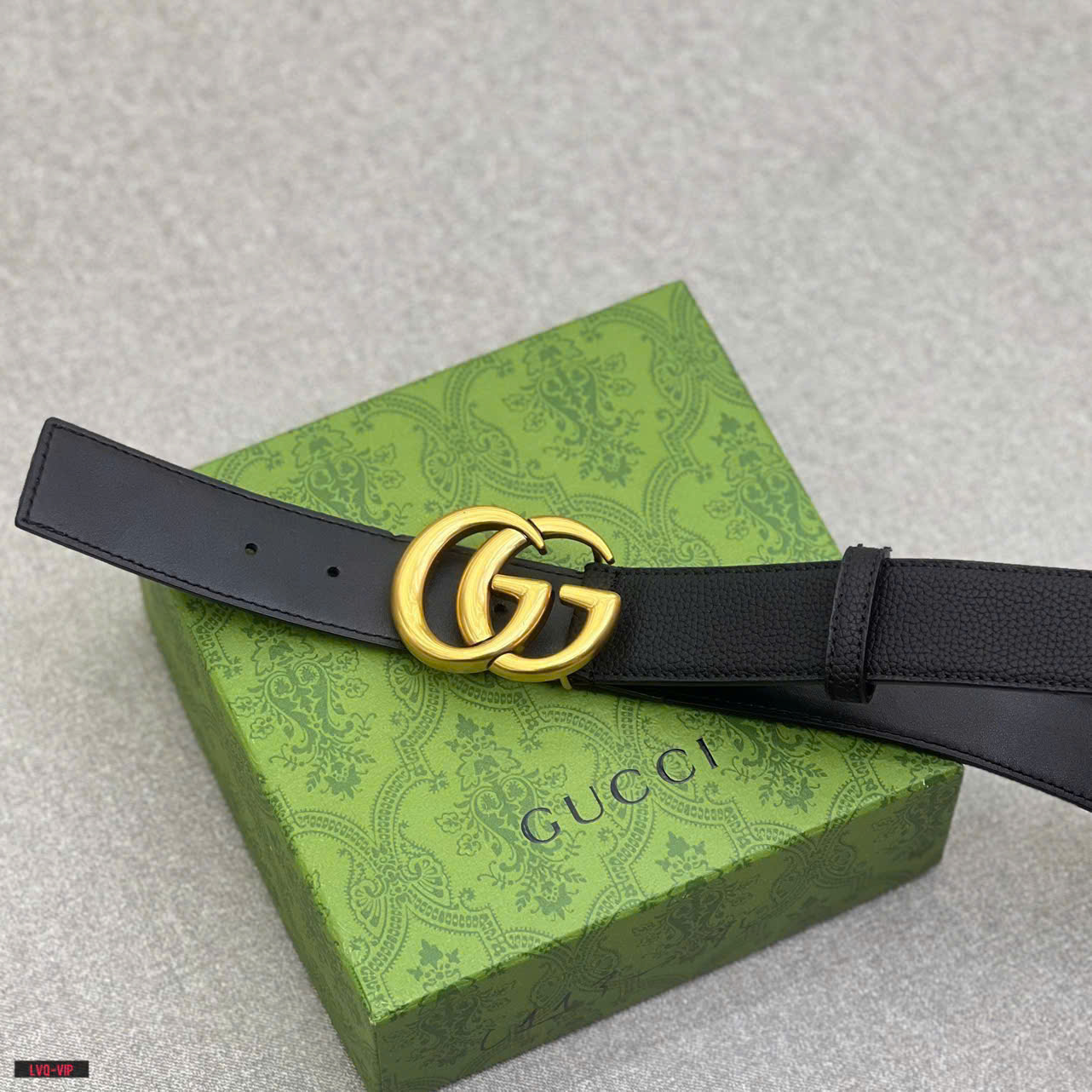Thắt lưng, dây nịt, belt Gucci GC Đen sần mặt logo GG Vàng trơn Like Auth 1-1 on web fullbox LVQ