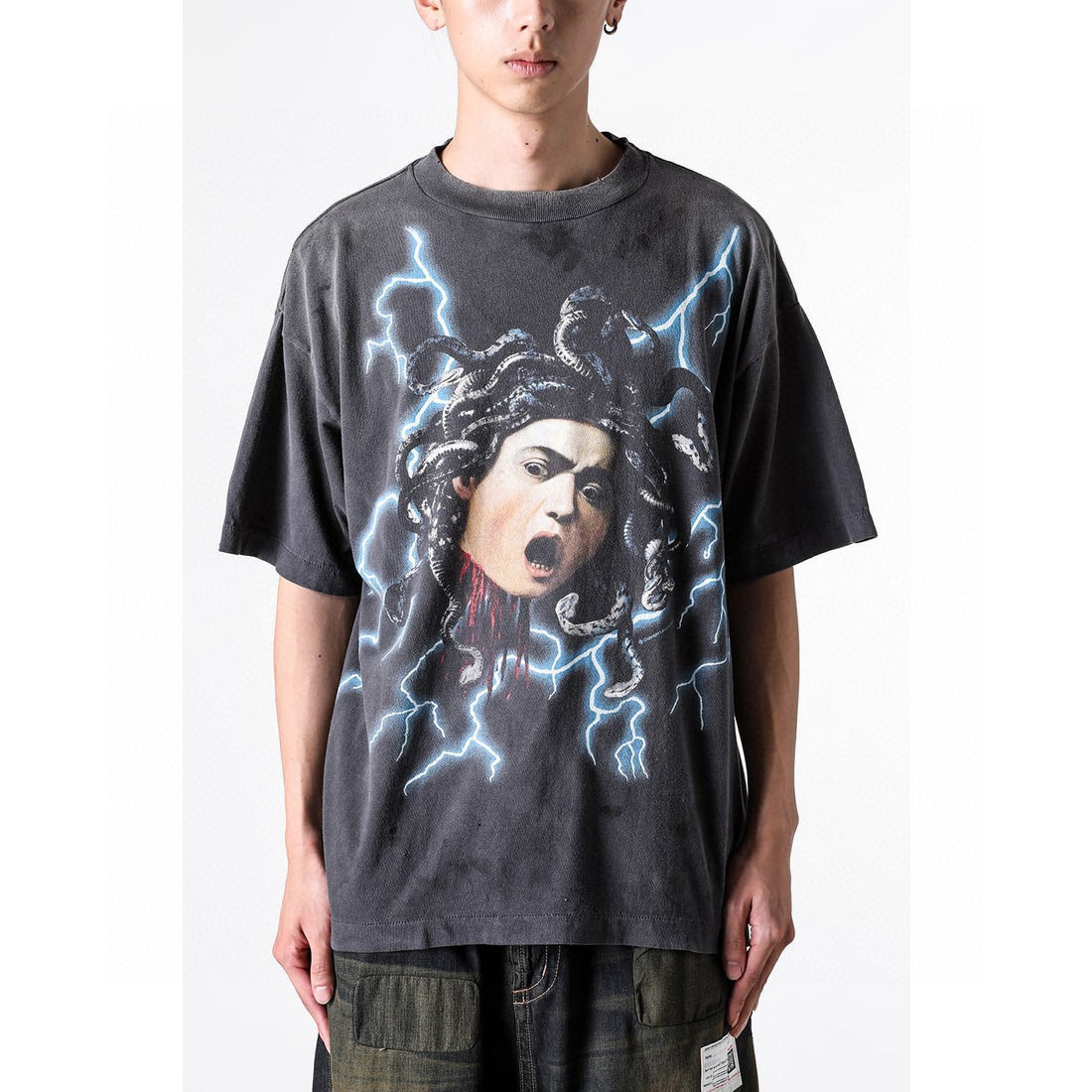 Áo phông T-shirt Saint Laurent YSL Đen họa tiết Medusa tia sét Like Auth on web VTN