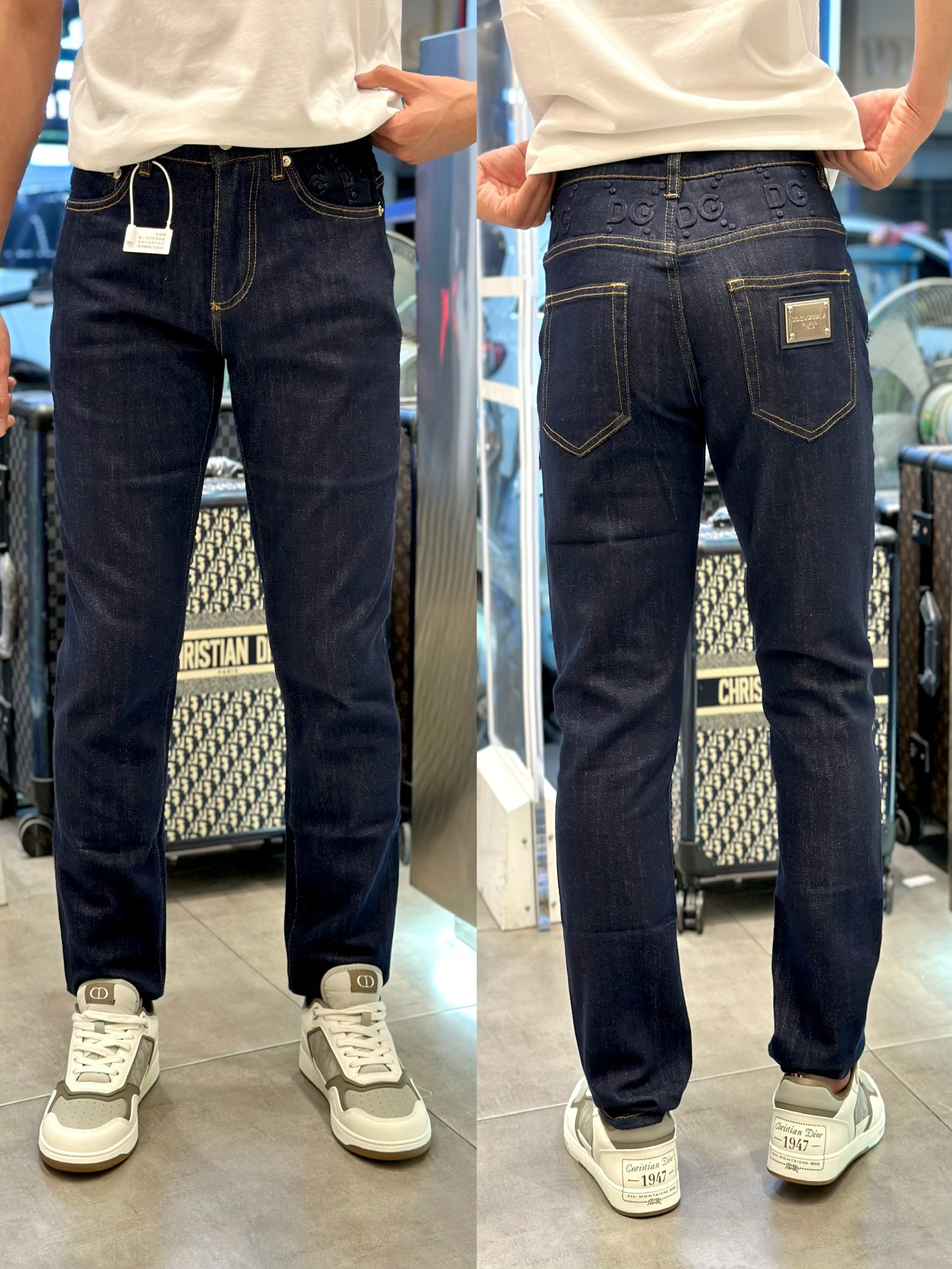 Quần Jean Dolce Gabbana DG Xanh logo dập nổi cạp túi Like Auth on web VTN